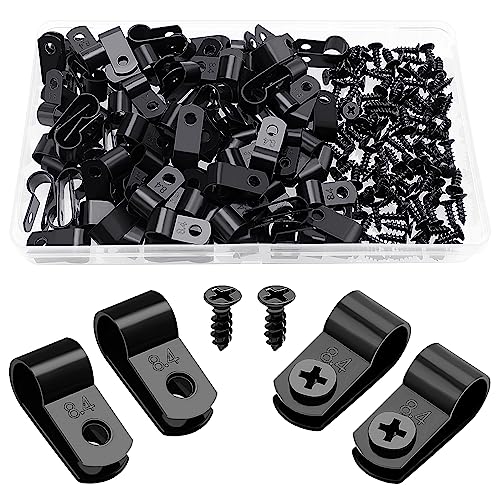 100 Stück 8,4 Mm (5/16 Zoll) R-typ Kabelbinder-drahtclips, R-typ Nylon-kunststoff-kabelclips Mit 100 Schrauben, Für Kabelmanagement (schwarz)