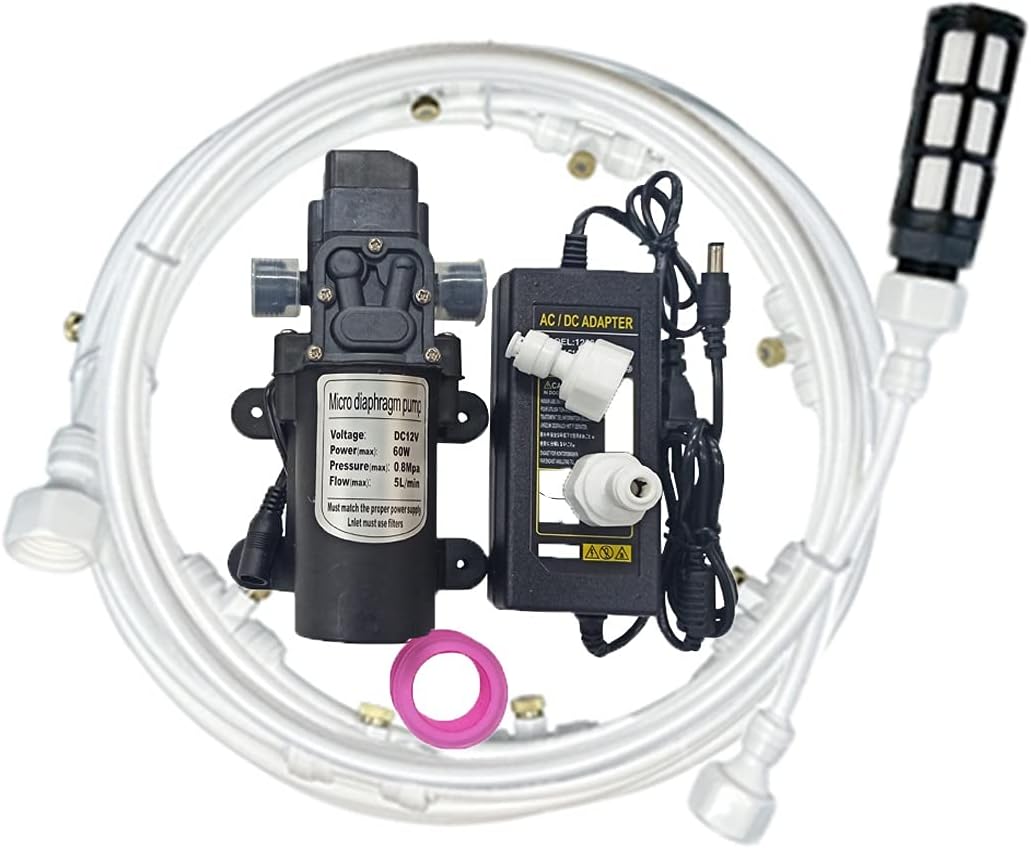 Nebelkühlungs-set Für Den Außenbereich Mit 12-v-pumpe, Bronzesprüher Und Mikro-tropfbewässerungssystem Für Den Garten