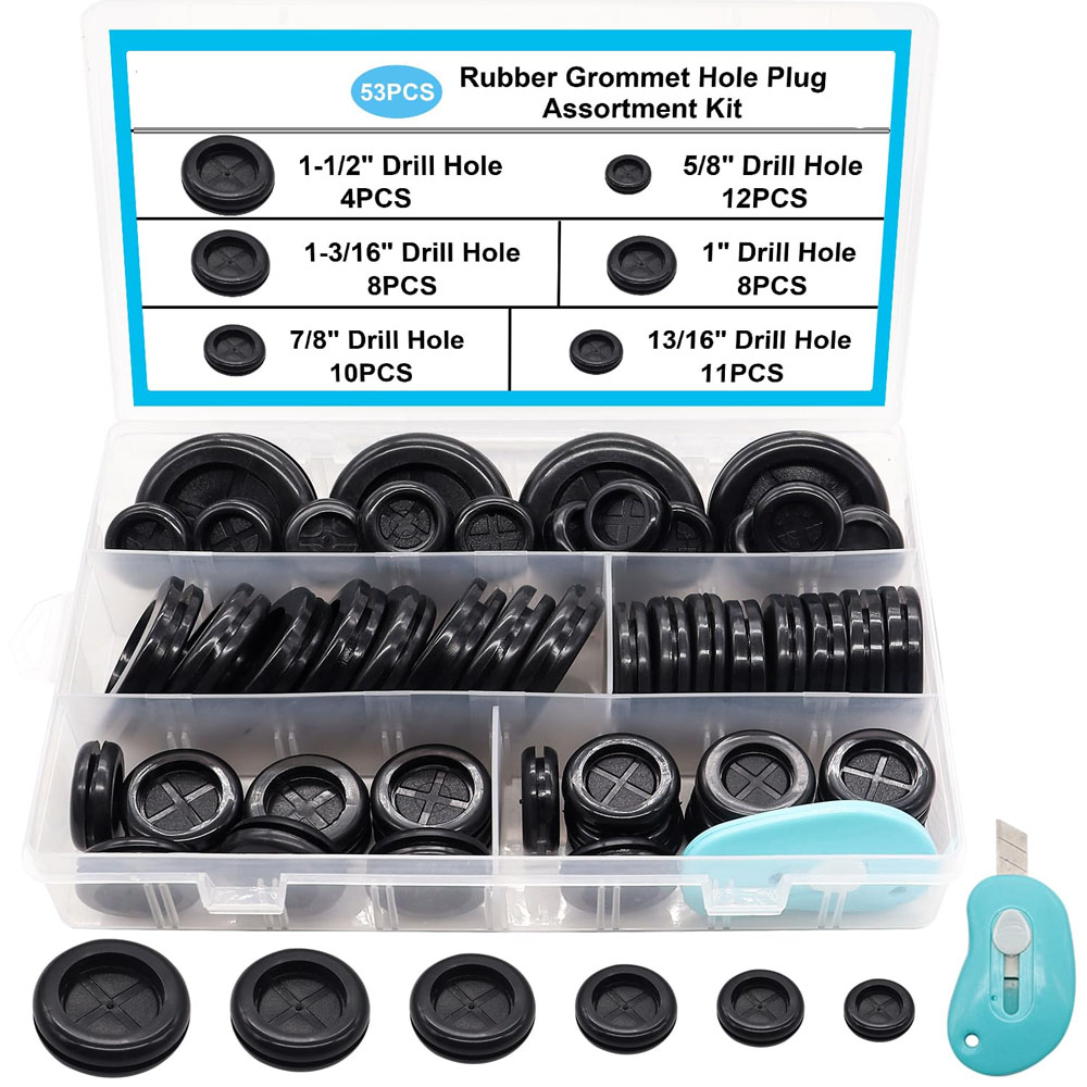 Packung Mit 53 Gummitüllen Für Kabel, Gummitüllen-set In 6 Verschiedenen Lochgrößen: 5/8", 13/16", 7/8", 1", 1-3/16", 1-1/2", Doppelseitige Gummikappe Zum Schutz Der Kabel
