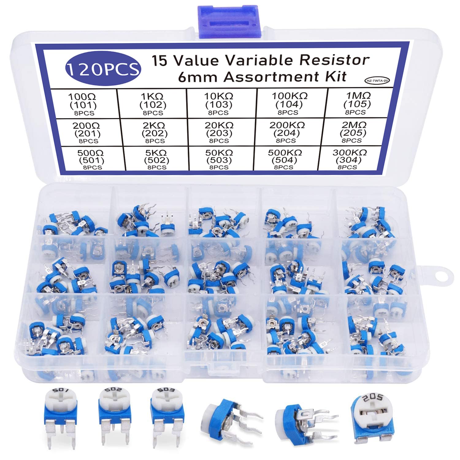 Sortiment An 6-mm-potentiometern Mit Variablem Widerstand, 15 Werte, 100 Ω – 2,2 Mω, In Einer Kunststoffbox Wh06-2-120pcs