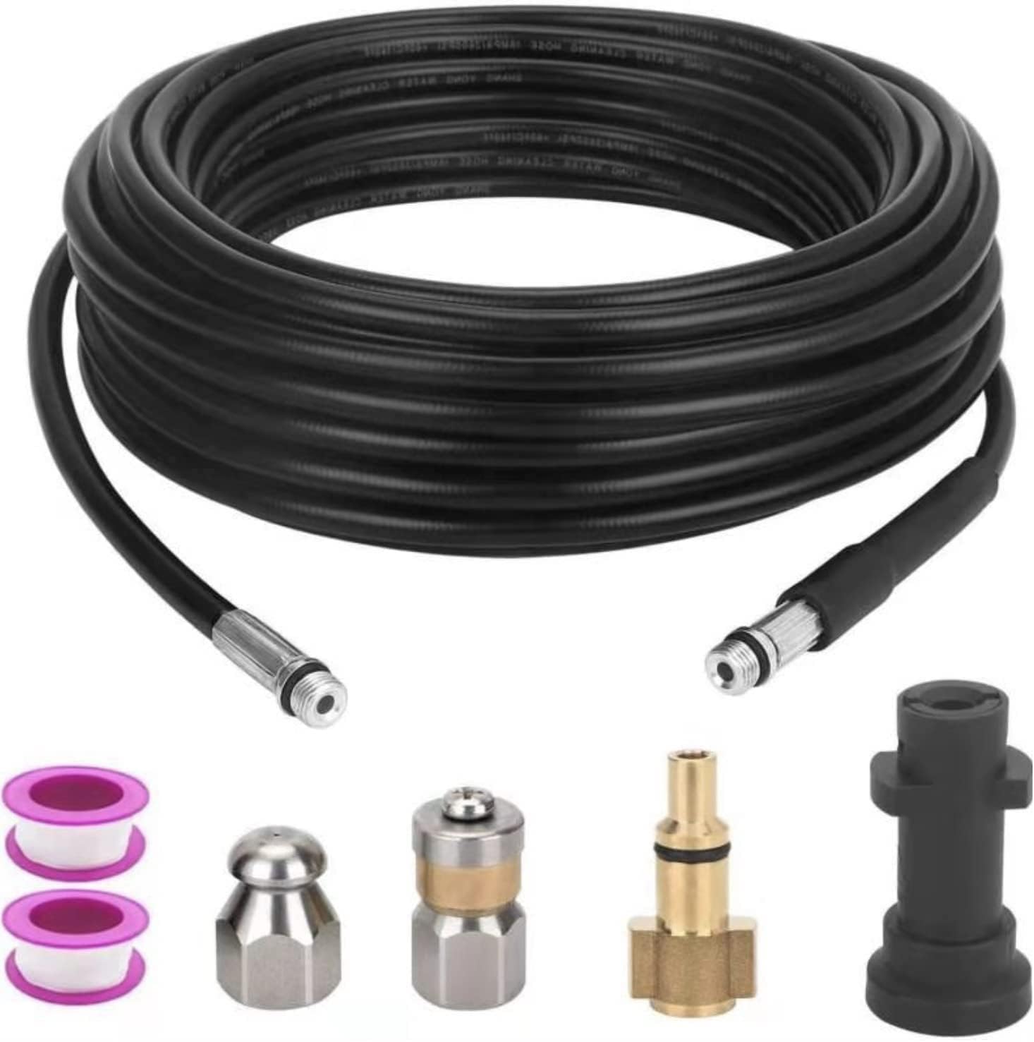 15 M Hochdruck-abflussreinigungsschlauch Mit Strahl- Und Rotationsdüse, Schlauchset Mit Adaptern, Kompatibel Mit Kärcher K2/k3/k4/k5/k6/k7 Serie Und Lavor