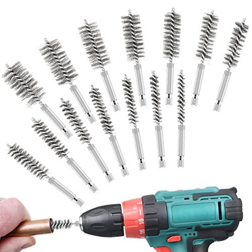 14-teiliges Set Metallbürsten Für Bohrmaschinen, Zylindrische Edelstahlbürsten Zur Reinigung Von Heizkesseln Und Öfen, Für Schraubendreher Und Bohrmaschinen, Zur Reinigung Von Heizkesseln, Holzheizung