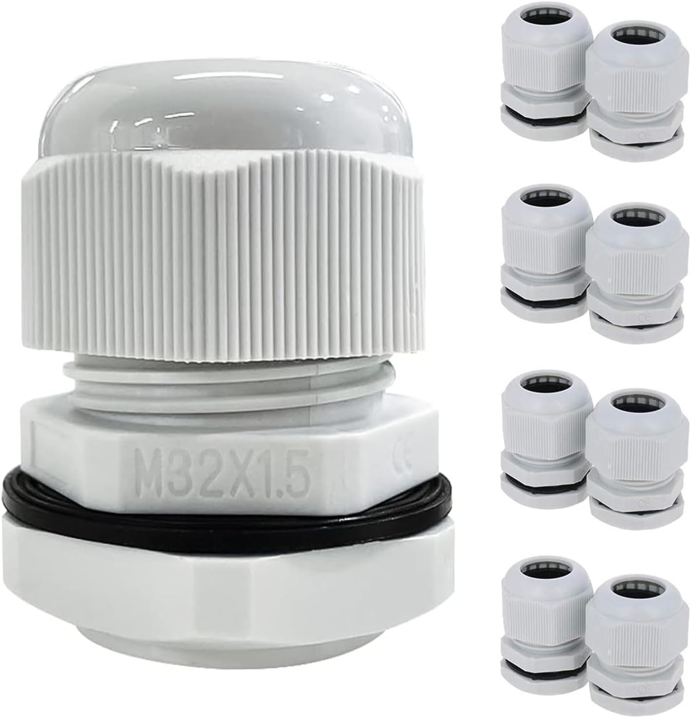 Packung Mit 10 M32-kabelverschraubungen, 16–21 Mm Verstellbare Kabeleinführung Aus Kunststoff, Schutzart Ip68, Grau, Für Gartenanschlussdosen