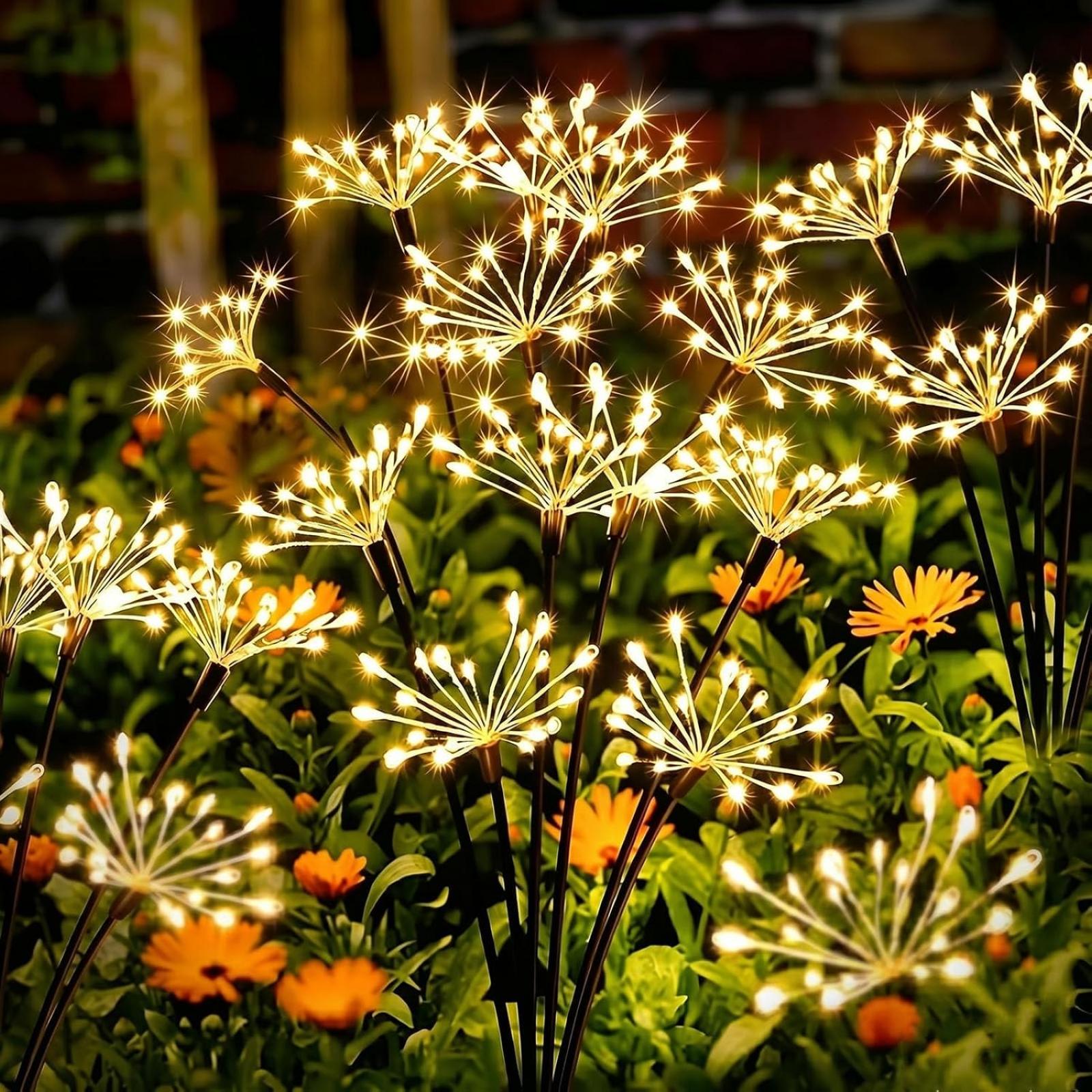 2-teilige Solar-gartenleuchten Für Den Außenbereich Mit Led-solarfeuerwerk