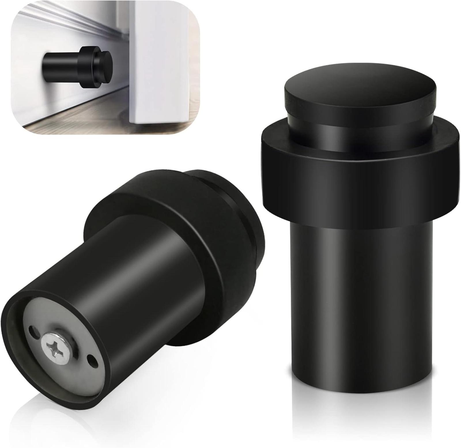 Set Mit 2 Robusten Türstoppern Aus Schwarzem Edelstahl – Dekorativer Wandschutz Aus Vollgummi