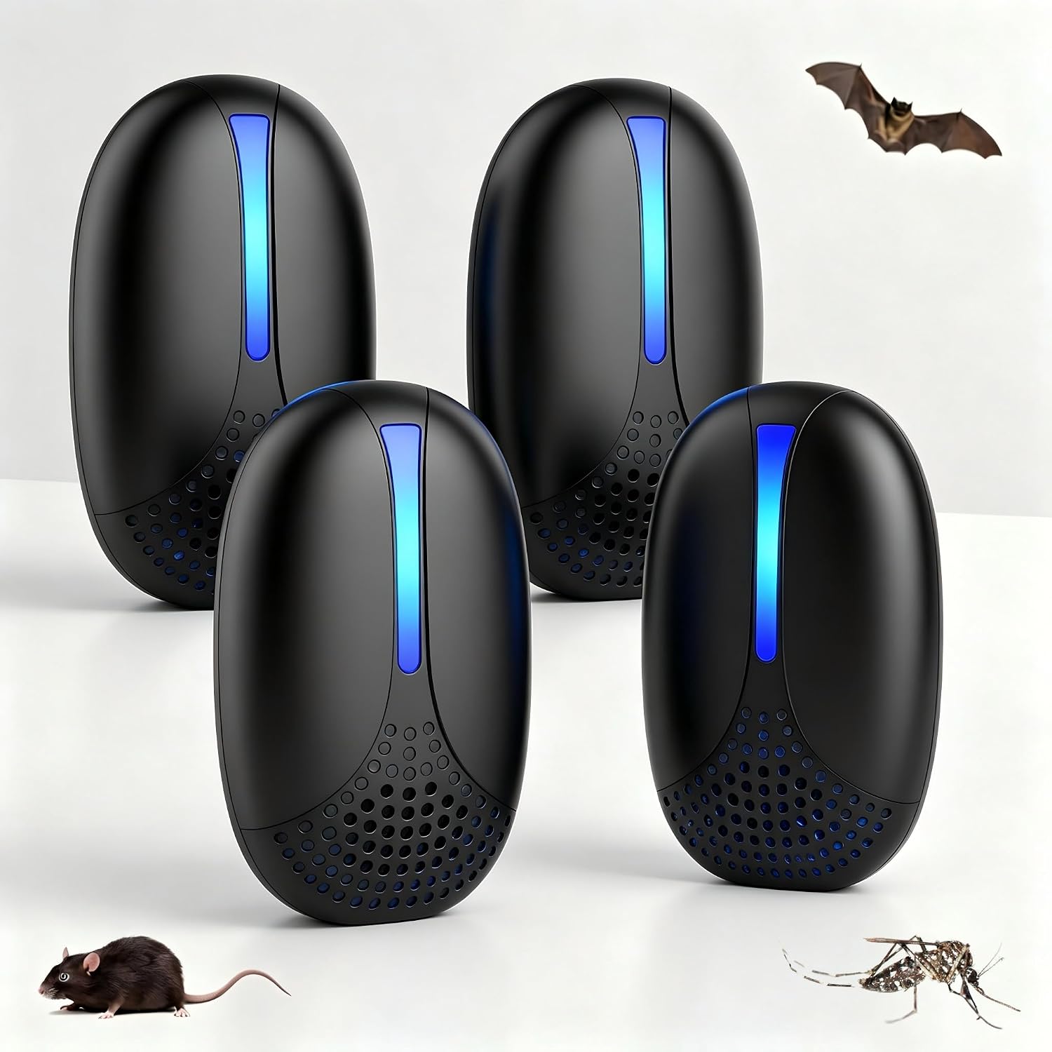 Verbesserter Ultraschall-schädlingsbekämpfer Zum Einstecken (4er-pack), Elektronisches Abwehrmittel Gegen Mäuse Und Insekten, Bekämpft Ameisen, Kakerlaken, Spinnen, Mücken Und Nagetiere – Schwarz