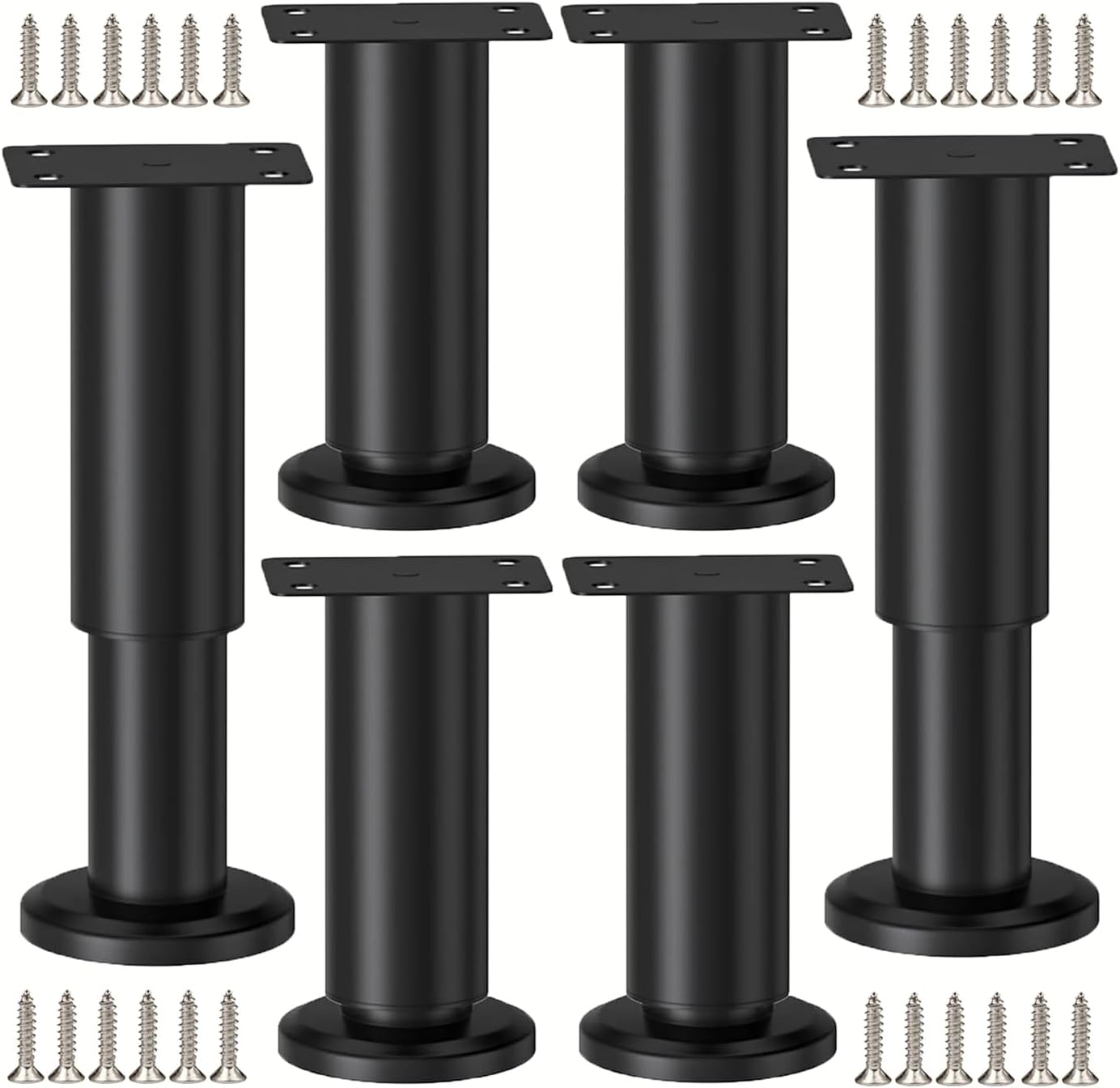 6 Stück Verstellbare Metallmöbelfüße In Schwarz, 8-12 Cm