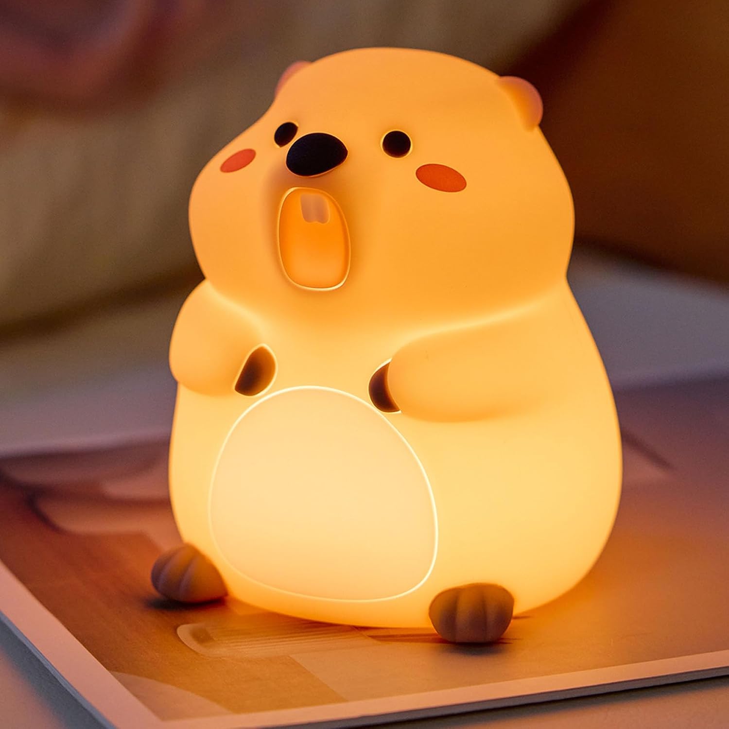 Silikon-nachtlicht In Murmeltierform, Kleine Berührungsempfindliche Nachttischlampe Für Kinder, Sanftes Kabelloses Nachtlicht Mit Timer, Einstellbarer Helligkeit, Wiederaufladbar