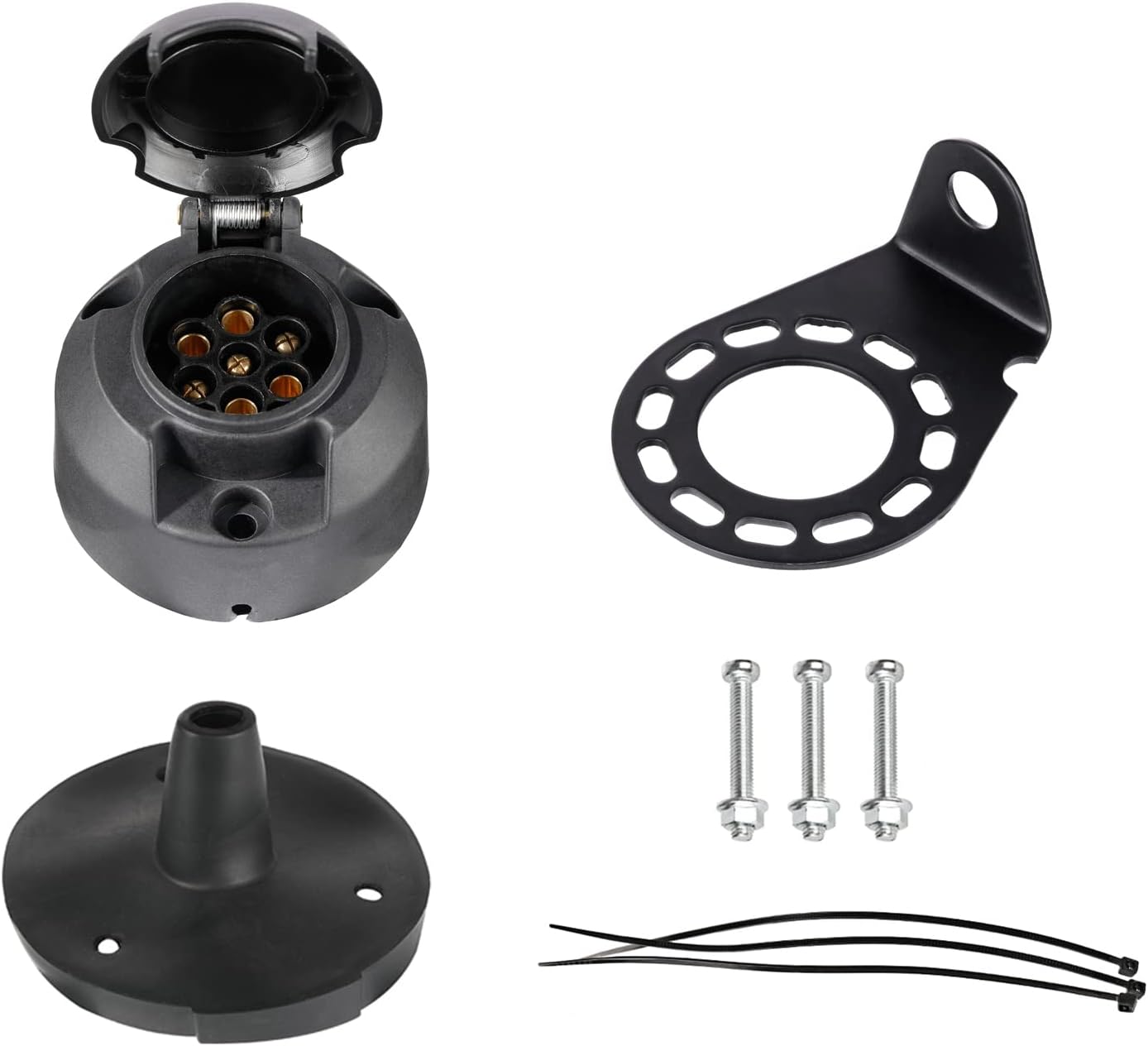 7-poliger Anhängerstecker (weiblich) Mit Gummidichtung Und Metallhalterung, Iso 1724-konform, Wasserdichter 12-v-stecker Für Wohnwagen, Pkw, Wohnmobil Und Boote