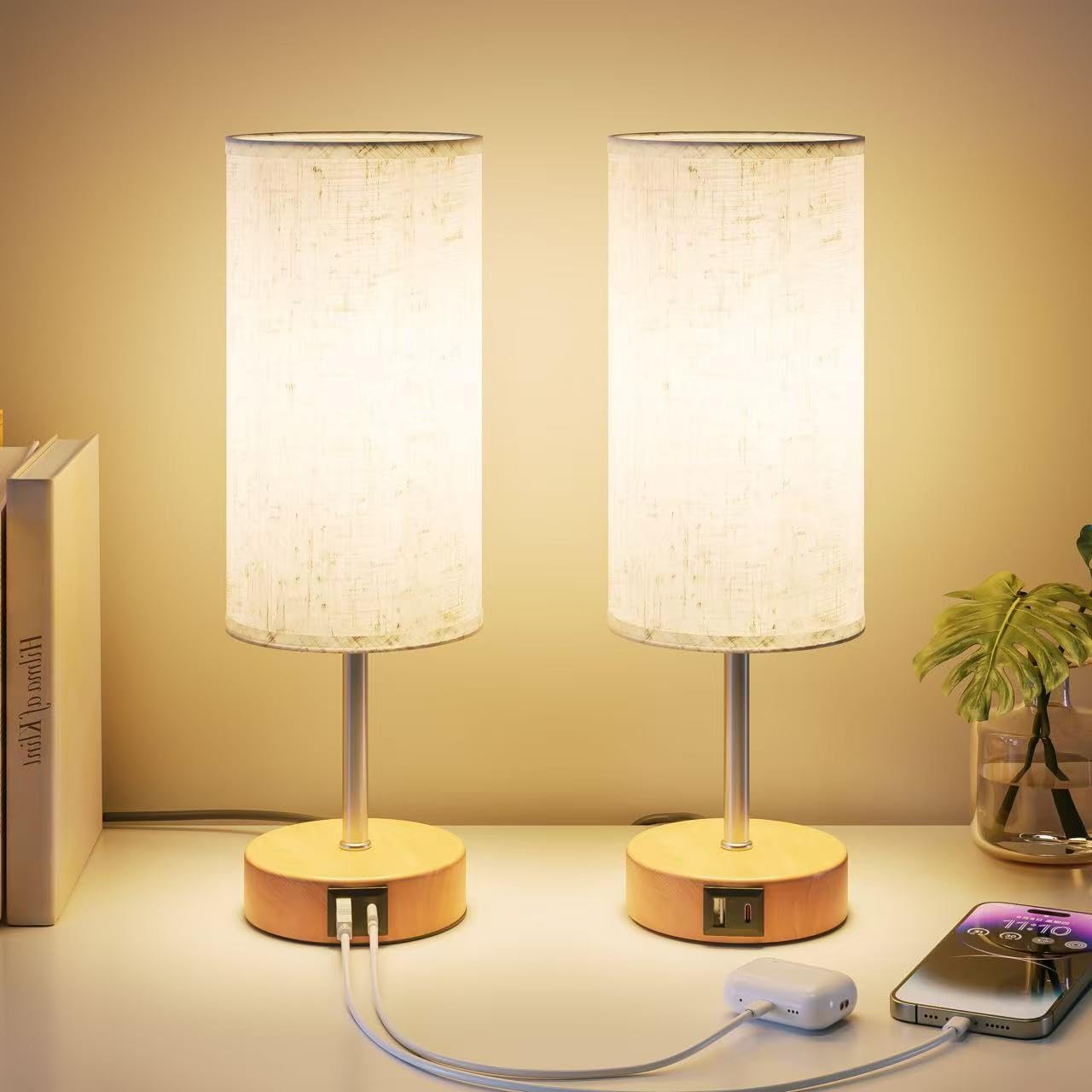 2er-pack Touch-nachttischlampe Mit Usb-a- Und Usb-c-ladeanschlüssen