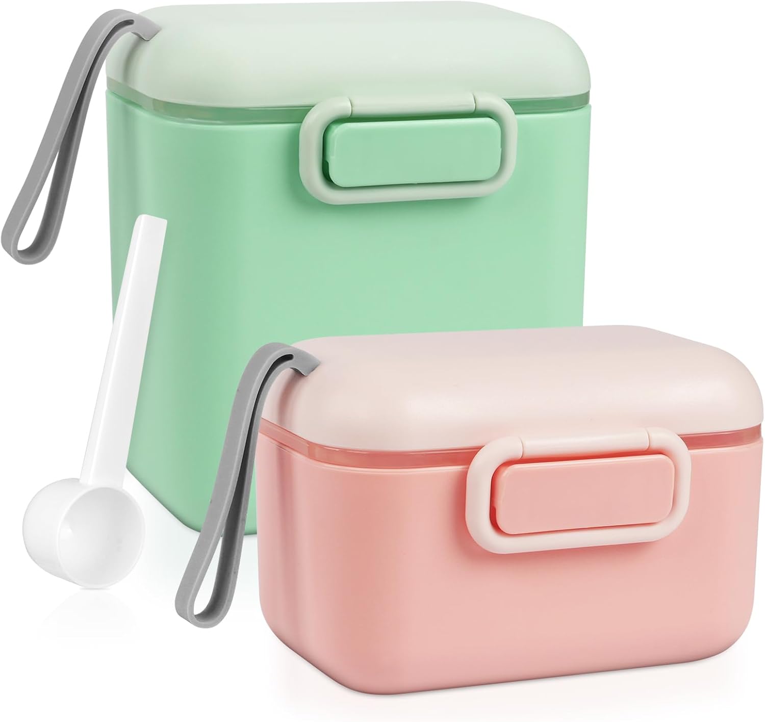Milchspender, 2 Stück 800 Ml + 400 Ml Tragbarer Milchpulverspender, Aufbewahrungsbox Für Säuglingsnahrungspulver, Milchpulverbox, Milchaufbewahrungsbox (grün-rosa)