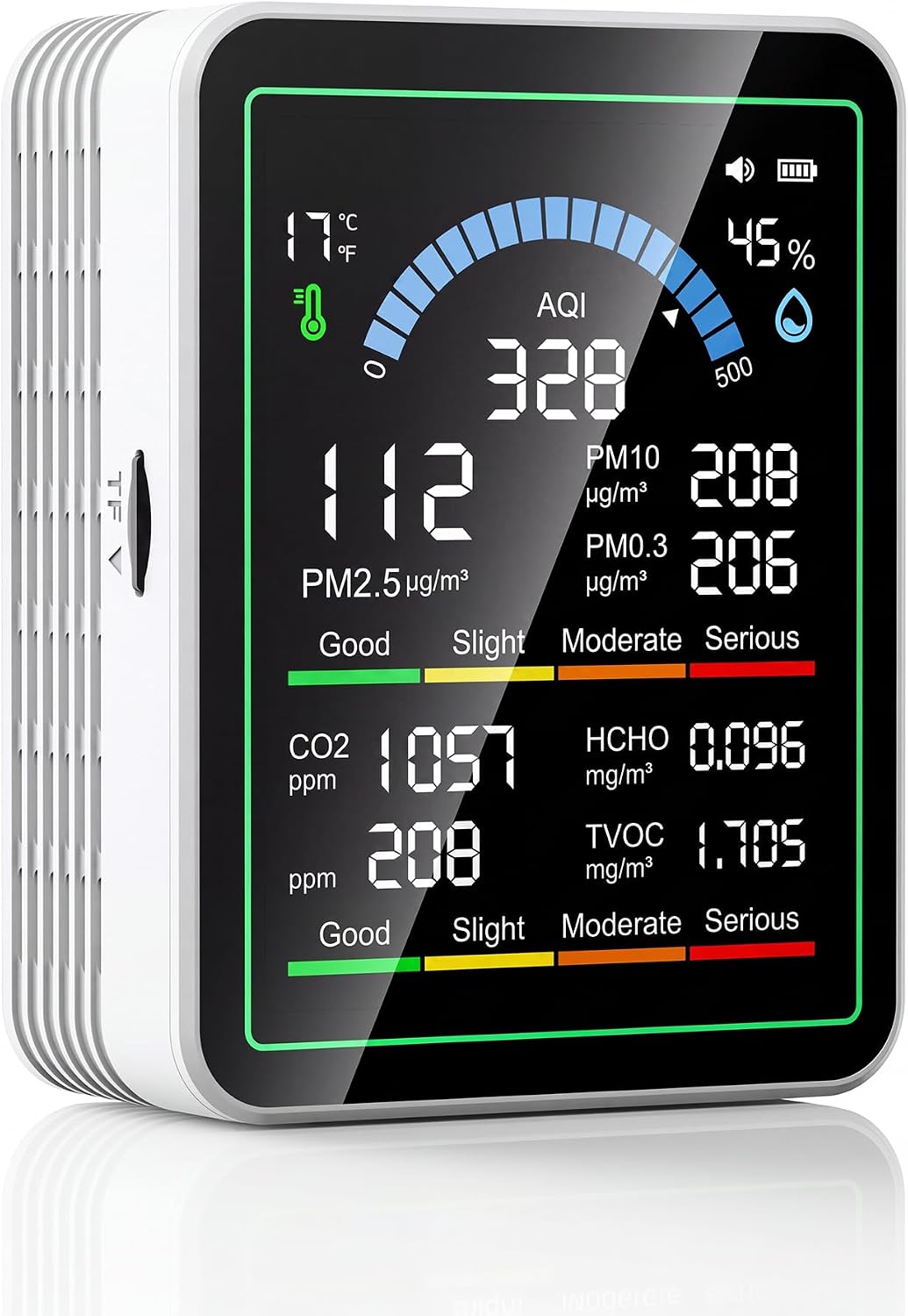 Tragbarer 10-in-1-raumluftqualitätsmonitor: Misst Co₂, Vocs, Formaldehyd, Temperatur, Luftqualitätsindex (aqi), Feinstaub (pm0,3–1) Und Luftfeuchtigkeit. Ideal Für Zuhause, Auto, Haustiere Und Hotels.