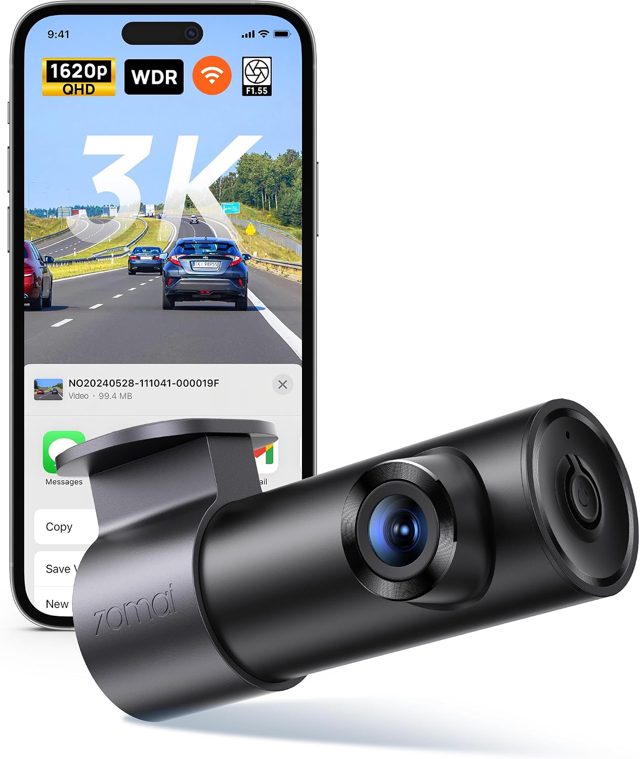 M310 Plus 3k 1620p Autokamera Mit Wdr, Nachtsicht, Loop-aufnahme, 24-stunden-parkmodus, G-sensor, Drahtloser App-steuerung, Max. 256 Gb