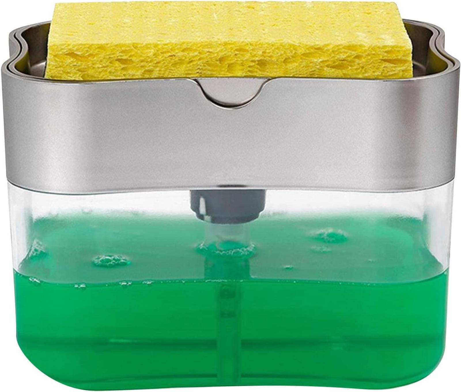 Spülmittelspender, 10,5 × 14 Cm Pumpseifenspender Mit Schwammhalter, Spenderbox