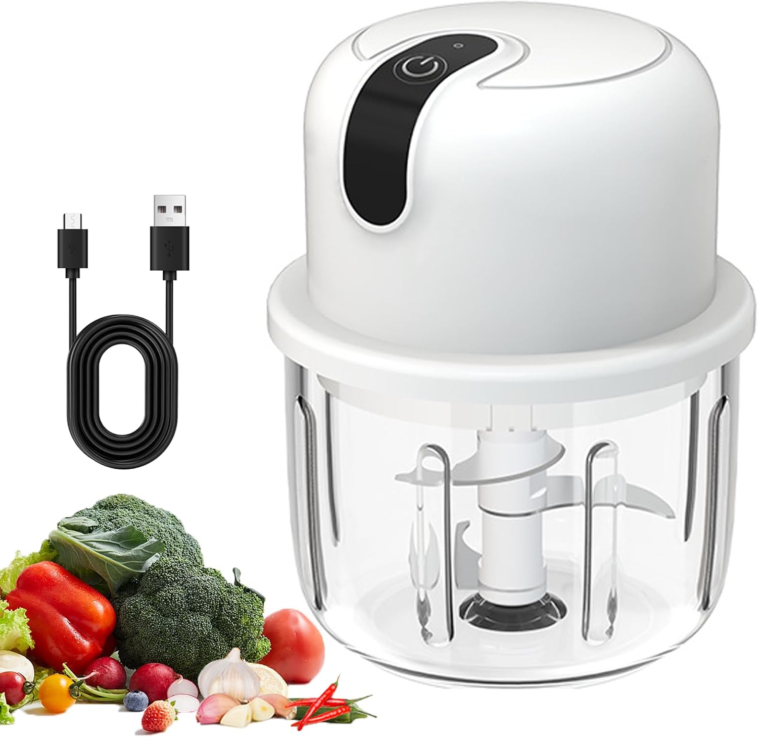 Elektrischer Zerkleinerer (350 Ml), Mini-zerkleinerer, Usb-aufladbarer Mixer Mit 3 Edelstahlklingen Für Zwiebeln, Knoblauch, Fleisch, Gemüse Und Obst
