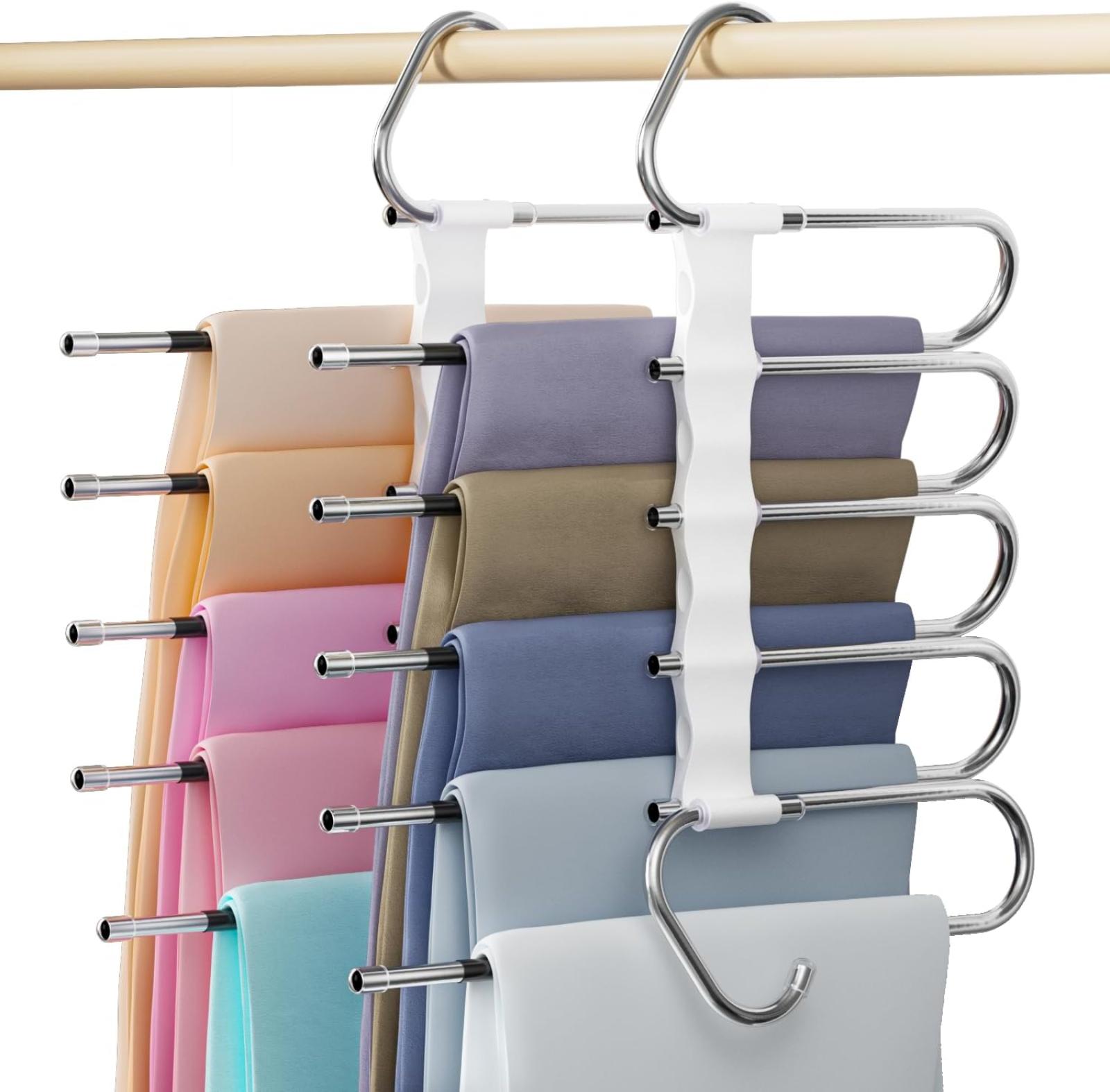 Damita Hosenbügel, Platzsparender Hosenhalter Für Erwachsene, 5-in-1-set (2 Stück), Weiß, Faltbar, Aus Kunststoff Und Rutschfest