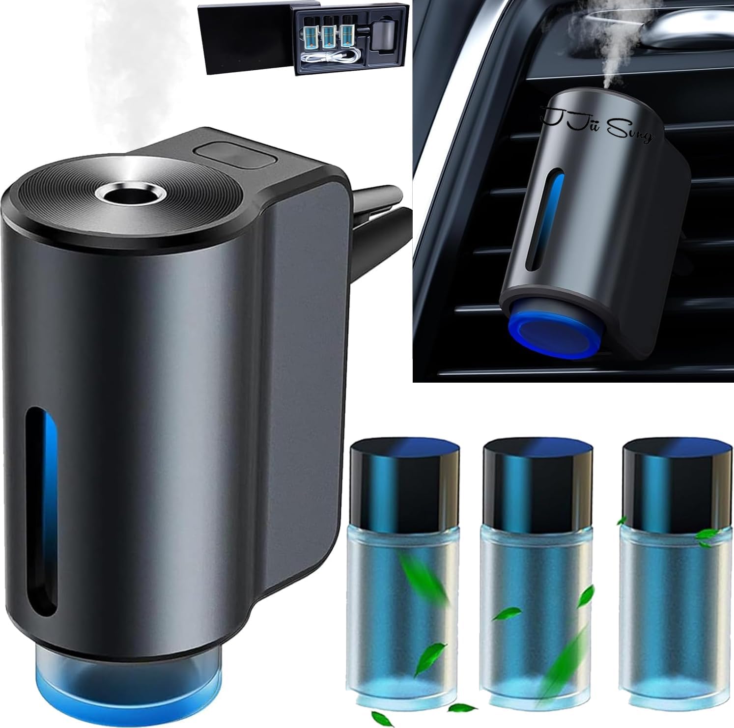 Elektrischer Auto-diffusor Mit 3 Duftrichtungen (kölnisch Köln/pariser Stil/hilton), Ultraschallzerstäuber, 3 Modi, Automatische Ein-/ausschaltung, Integrierter Akku, Aroma-diffusor Cfk-3z