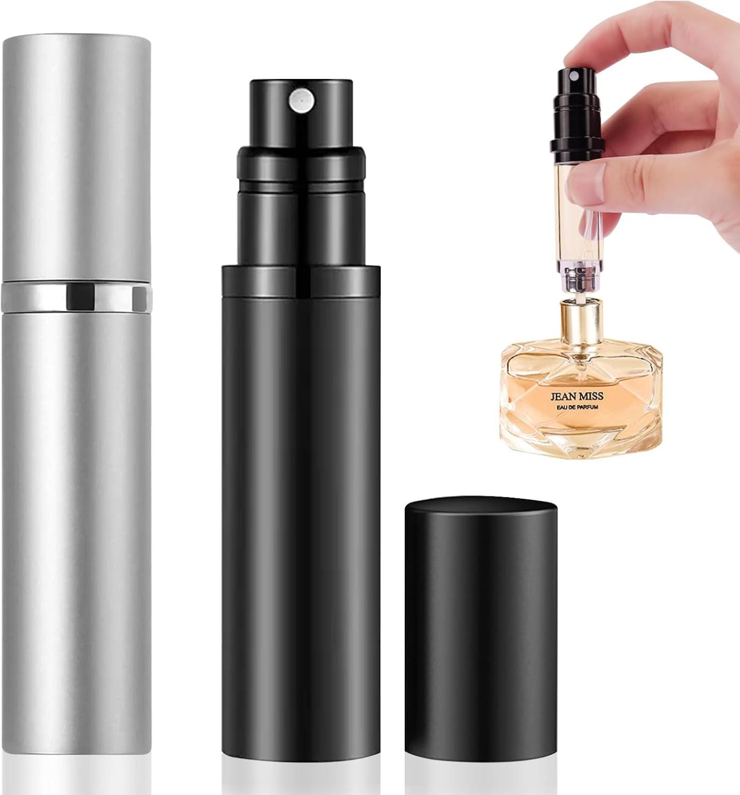 2 Stück 5 Ml Nachfüllbare Parfümfläschchen – Mini-sprühflasche Mit Verschlusskappe (silber Und Schwarz), Tragbarer Reisezerstäuber
