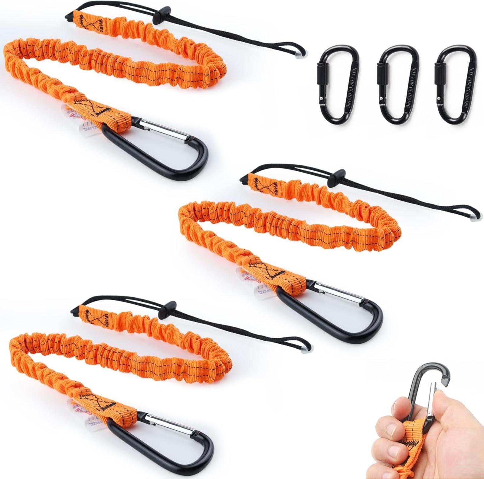 Werkzeugsicherungsleine Mit 3 Karabinern, Einziehbar, 3-teilig, Orange