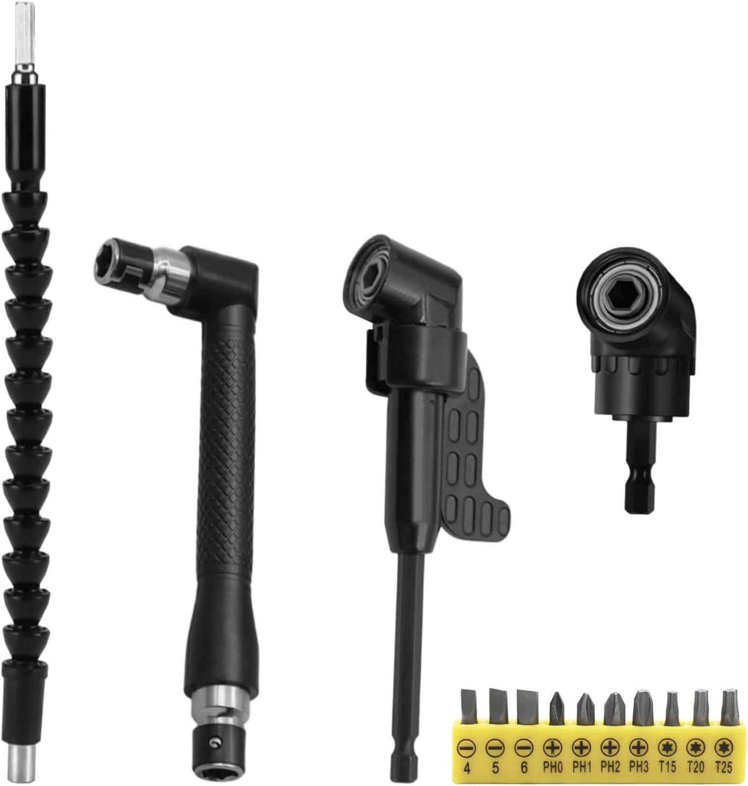 14-teiliges Winkelschraubendreher-set, Schraubendreherverlängerung, Winkelbohraufsatz, 105°-flexschraubendreher, 1/4"-bit