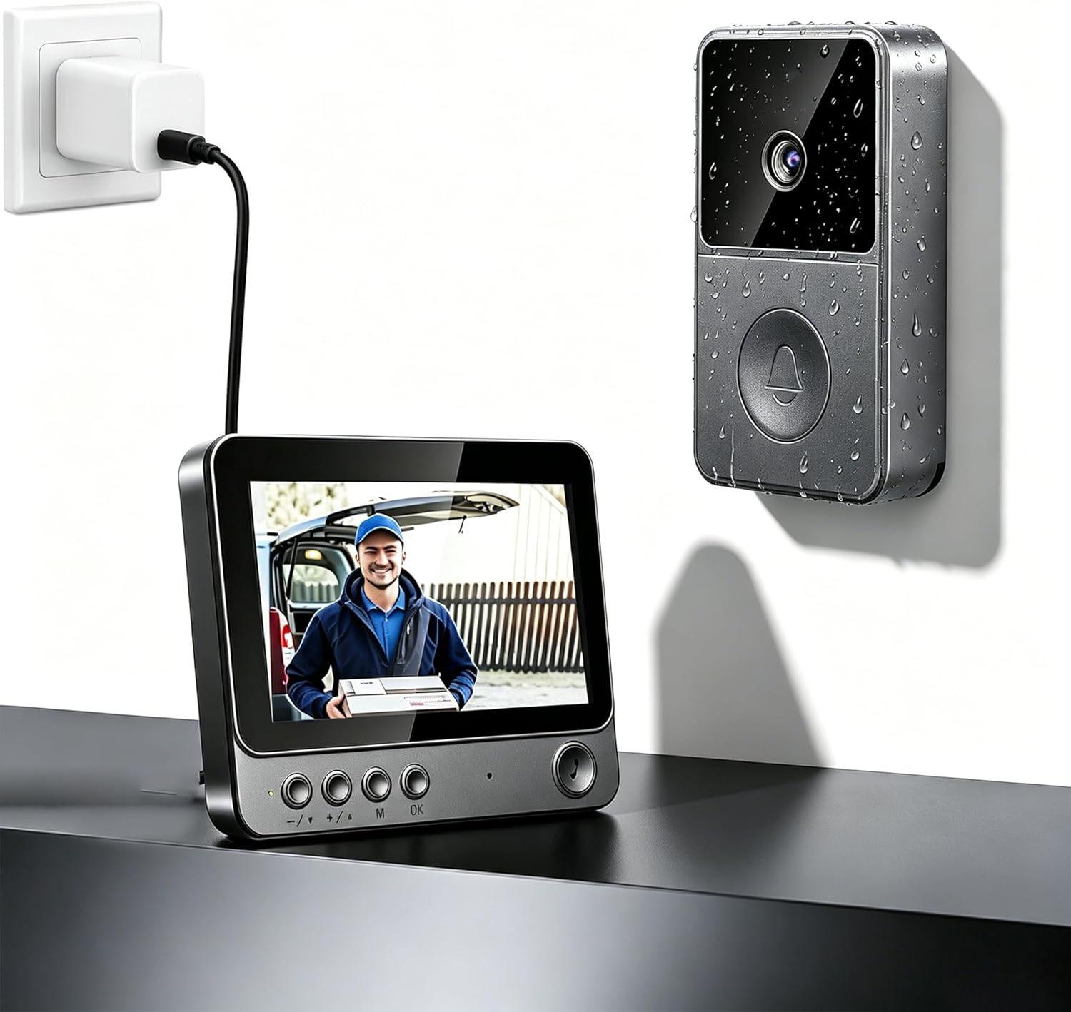 Kabellose 1080p-türklingel Mit Kamera, Ip65 Wasserdichte Kabellose Außentürklingel Mit 4,3-zoll-bildschirm, Kabelloser Videotürklingel Mit Hd-kamera, Gegensprechanlage, Nachtsicht, Infrarot Und Zwei-w