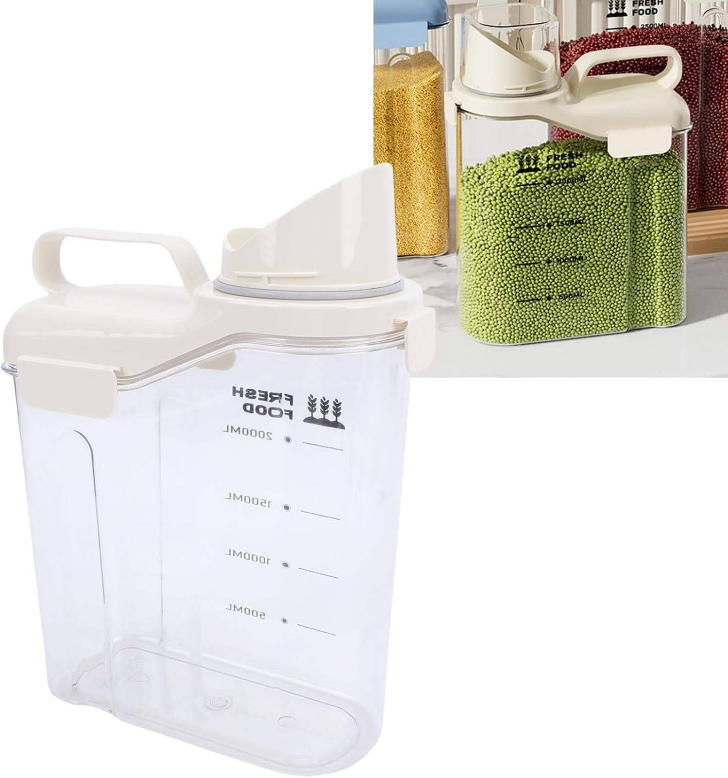 Luftdichter Behälter Mit Ausgießer Und Messbecher, 2300 Ml, Zur Aufbewahrung Von Getreide, Körnern, Mehl (milchig Weiß, 2300 Ml)