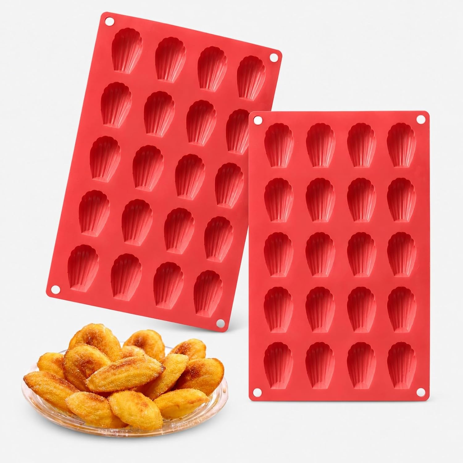 Silikon-madeleineform, 2-teilig, 20 Mulden, Mini-madeleines, Ziegelrot, Für Kekse, Kuchen Und Pralinen, Hitzebeständig Von -40 °c Bis 230 °c