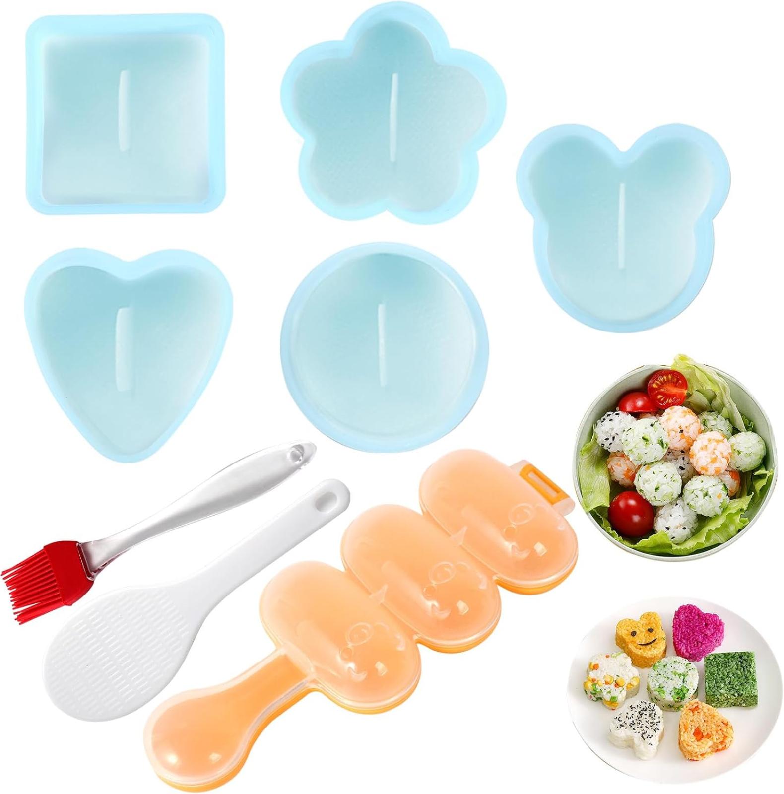 Onigiri-formen-set, 8-teiliges Sushi-onigiri-formen-set – Diy-reisbällchenformen Mit Reislöffel Und Küchenbürste
