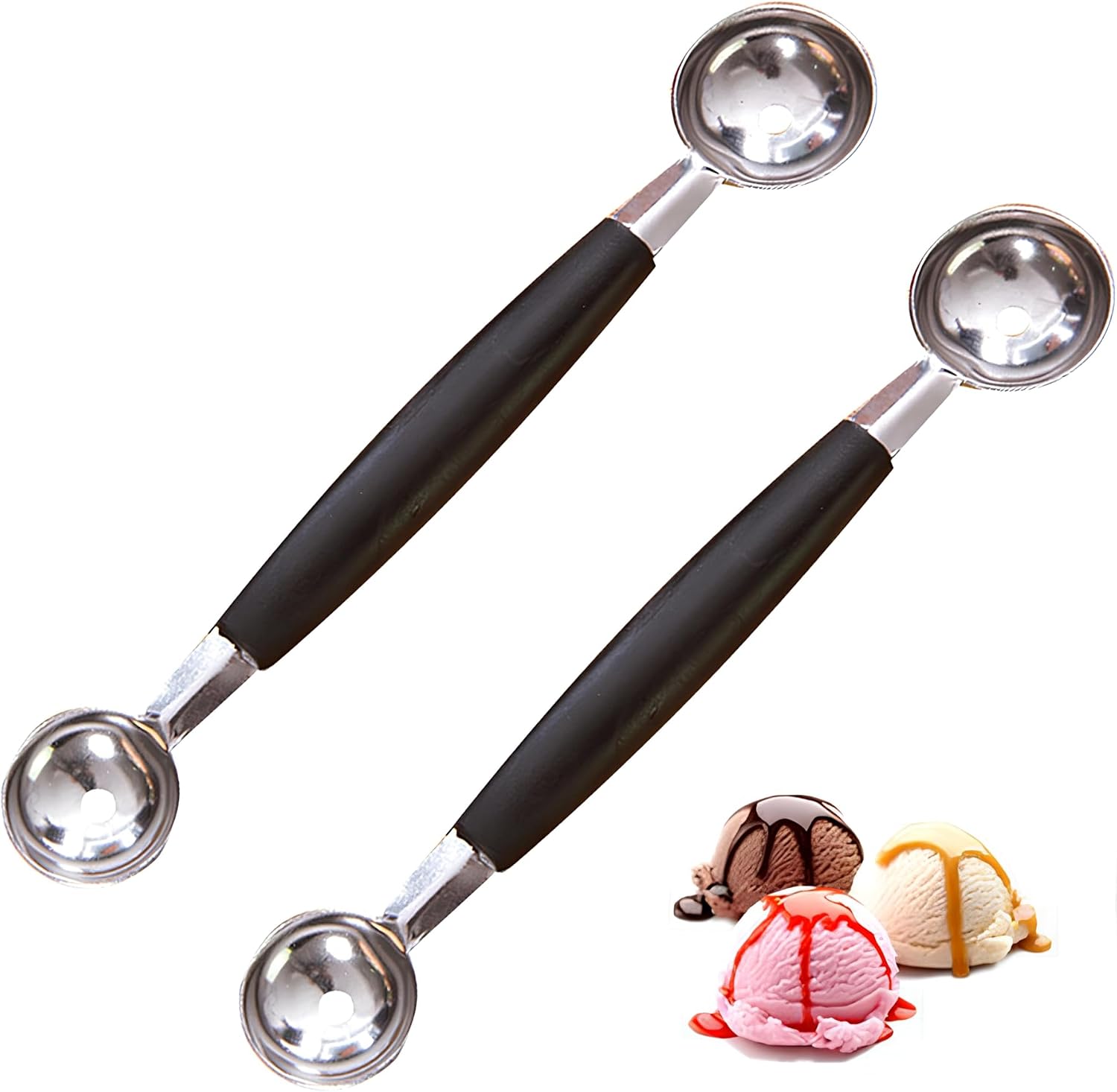 2-teiliges, Doppelseitiges Obstmelonen-löffelset, 18 Cm 2-in-1 Pariser Melonenlöffel, Edelstahl-kugellöffel