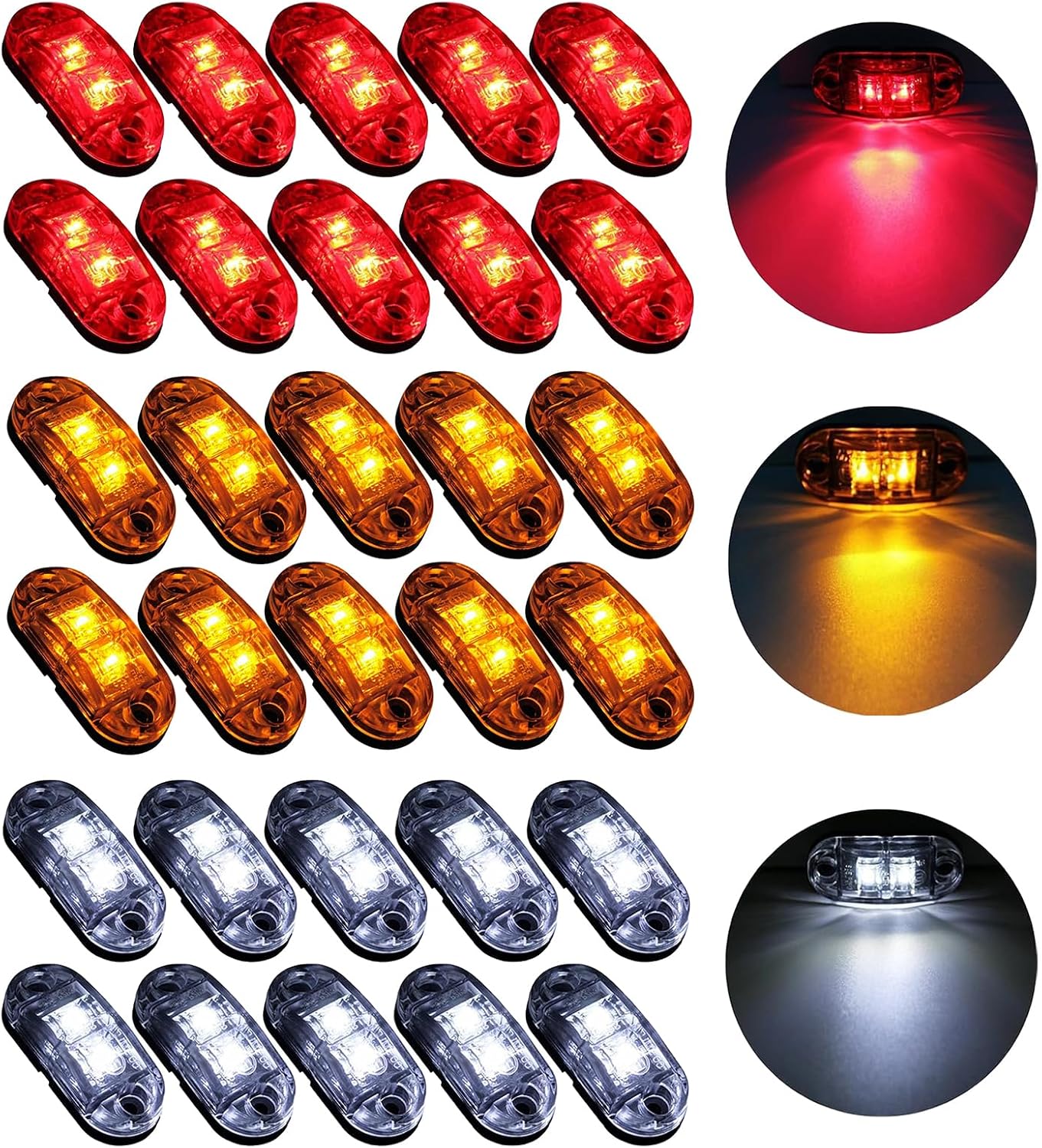 30x2 Led-positionsleuchten 12-24v 3000k Dreifarbig Rot + Gelb + Weiß