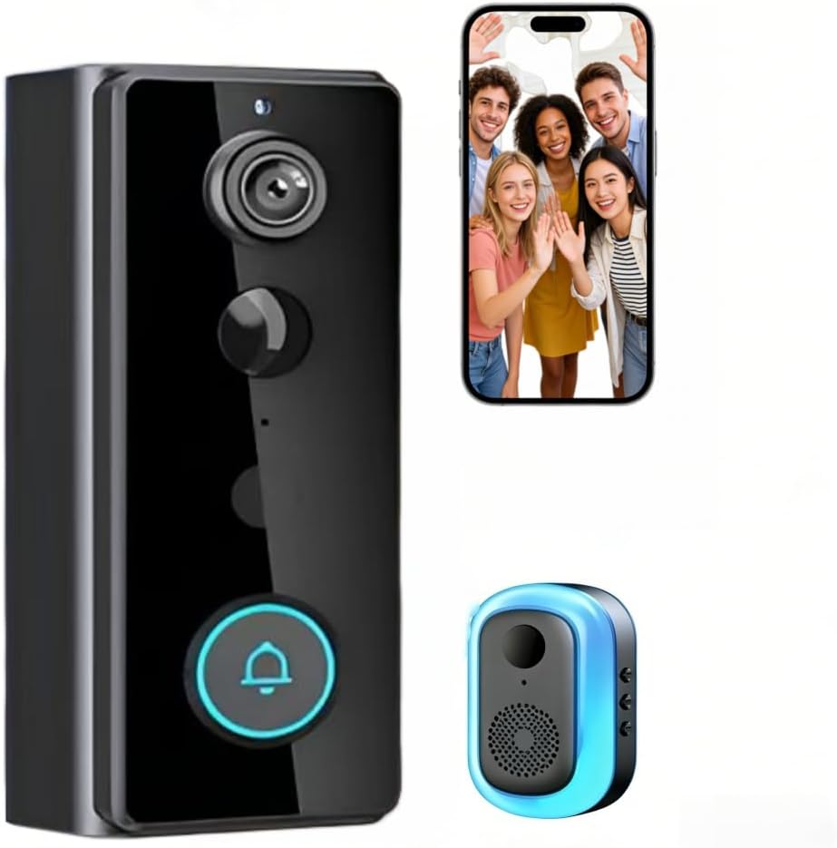 Kinzon 2k Kabellose Video-türklingel Mit Gong, Langer Akkulaufzeit (4000 Mah), 166°-kamera, Ki- Und Pir-personenerkennung, Nachtsicht, Zwei-wege-audio, Ip65, 2,4-ghz-wlan