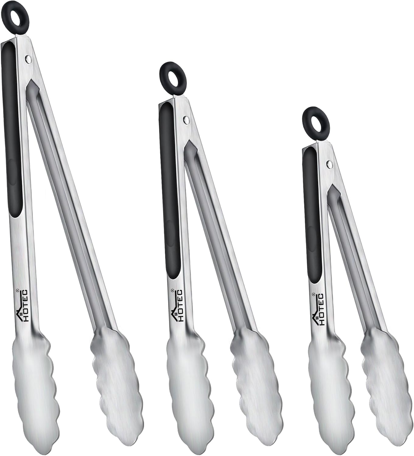 3-teiliges Set Küchenzangen Aus Edelstahl – 17,8 Cm, 22,9 Cm Und 30,5 Cm – Verriegelbare Metallzangen Zum Kochen, Servieren, Grillen Und Braten – Rutschfester Griff