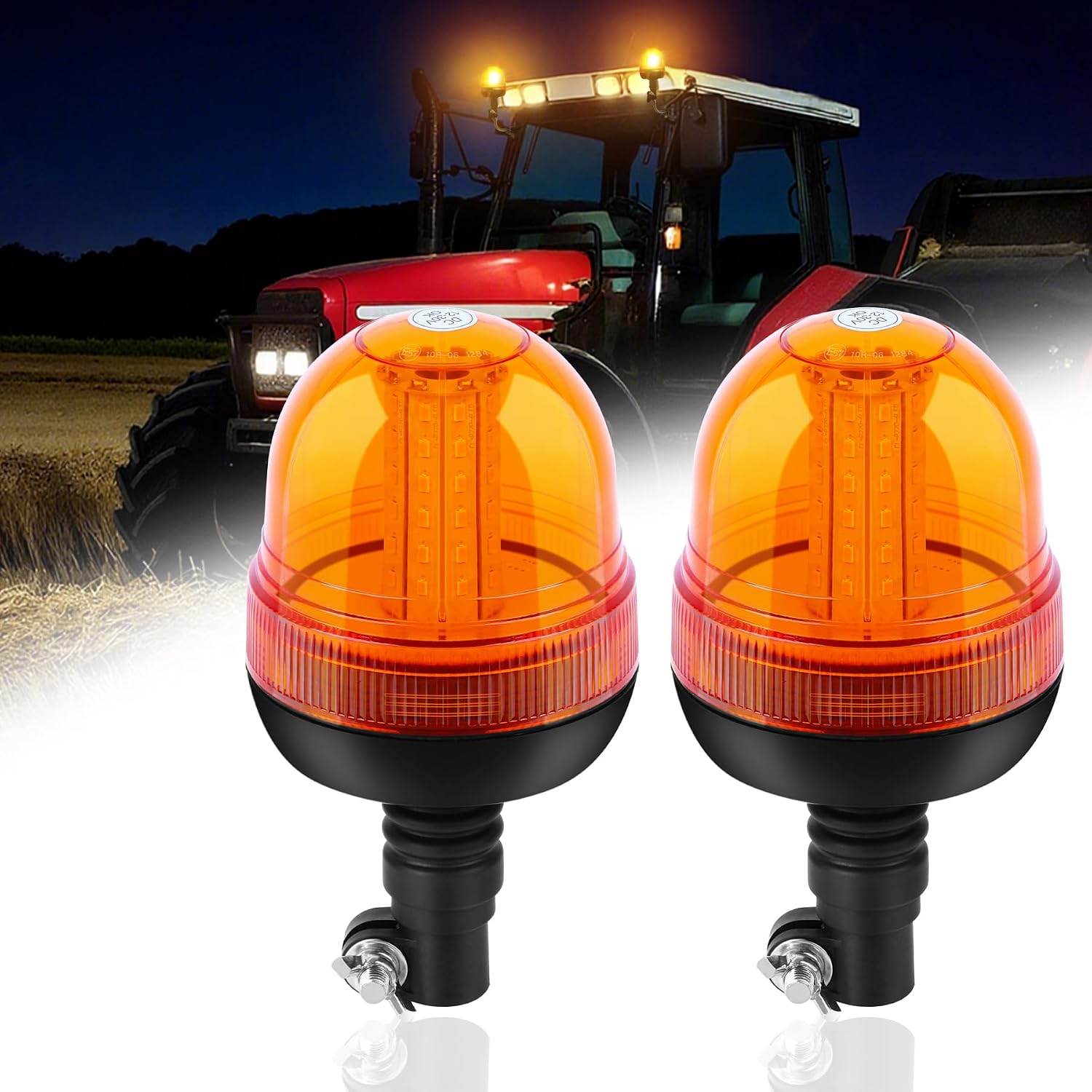 Rundumleuchte Mit Orangefarbenen Leds Für Landwirtschaftliche Traktoren, 2 X 60 Leds, 12/24 V E9