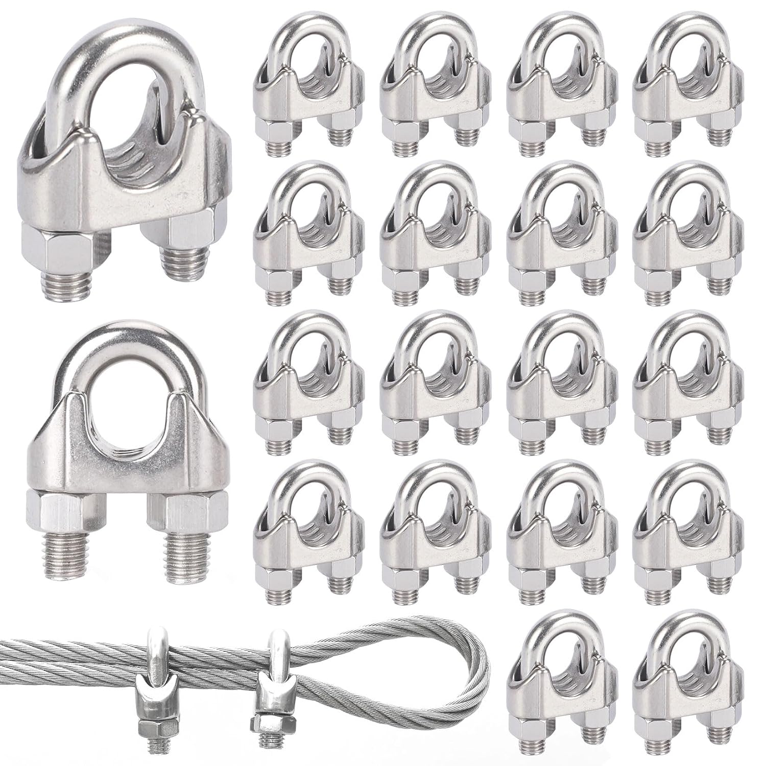20 Stahlkabelklemmen 3 Mm, Edelstahlkabelklemmen, Geeignet Für Drähte Mit 3 Mm Durchmesser