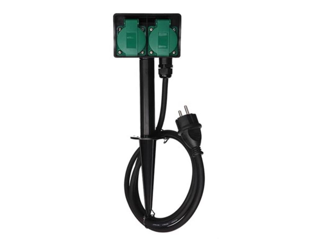 Perel Außensteckdose Mit Erdspieß, 2 Schuko-steckdosen Mit Klappdeckeln, Ip44 Spritzwassergeschützt, 1,5 M H07rn-f 3g1.5 Kabel, Stromverteiler Für Gartenbeleuchtung Und Werkzeuge