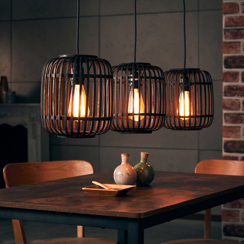 [neuwertig] B-ware Brilliant Pendelleuchte Hängeleuchte Woodrow Led Lampe Dimmbar Schwarz 3-flammig