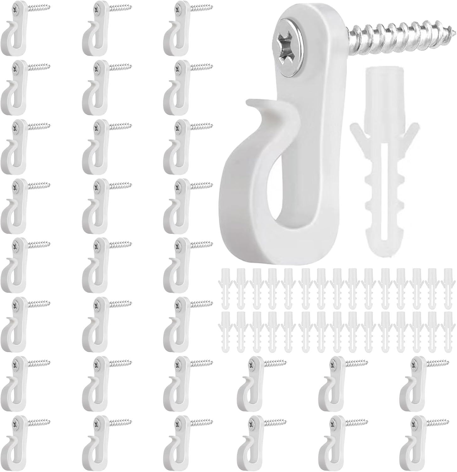 30 Stück Schraubhaken, Q-hanger Schraubhaken, Vielseitige Lichterkettenhaken, Für Weihnachtsdekorationen, Led-lichterketten (weiß)