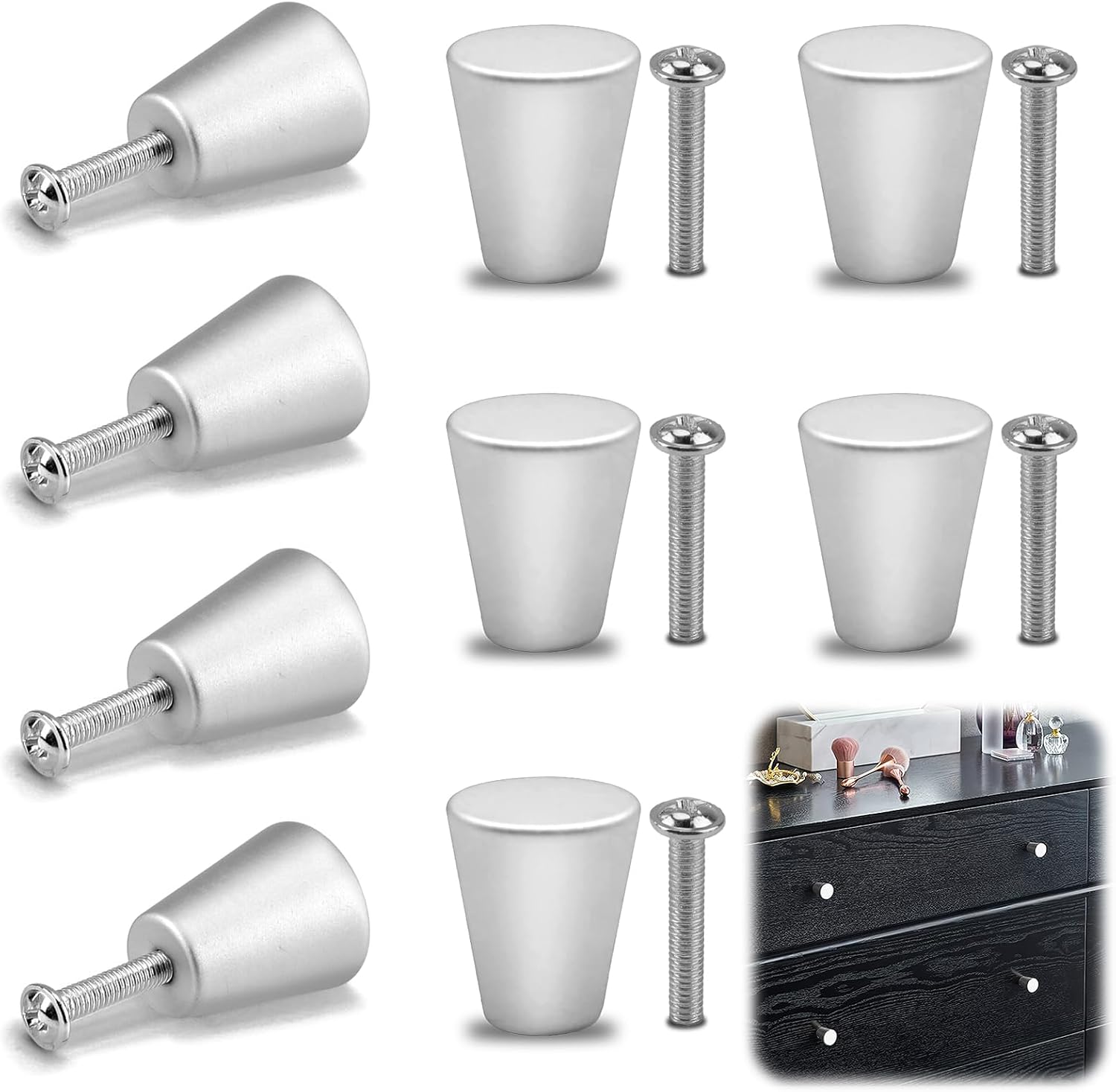 9-teiliges Set Schubladengriffe Aus Mattem Aluminium Mit Schrauben, Moderne Möbelknöpfe, Elegante Schubladengriffe Für Büros Und Schränke