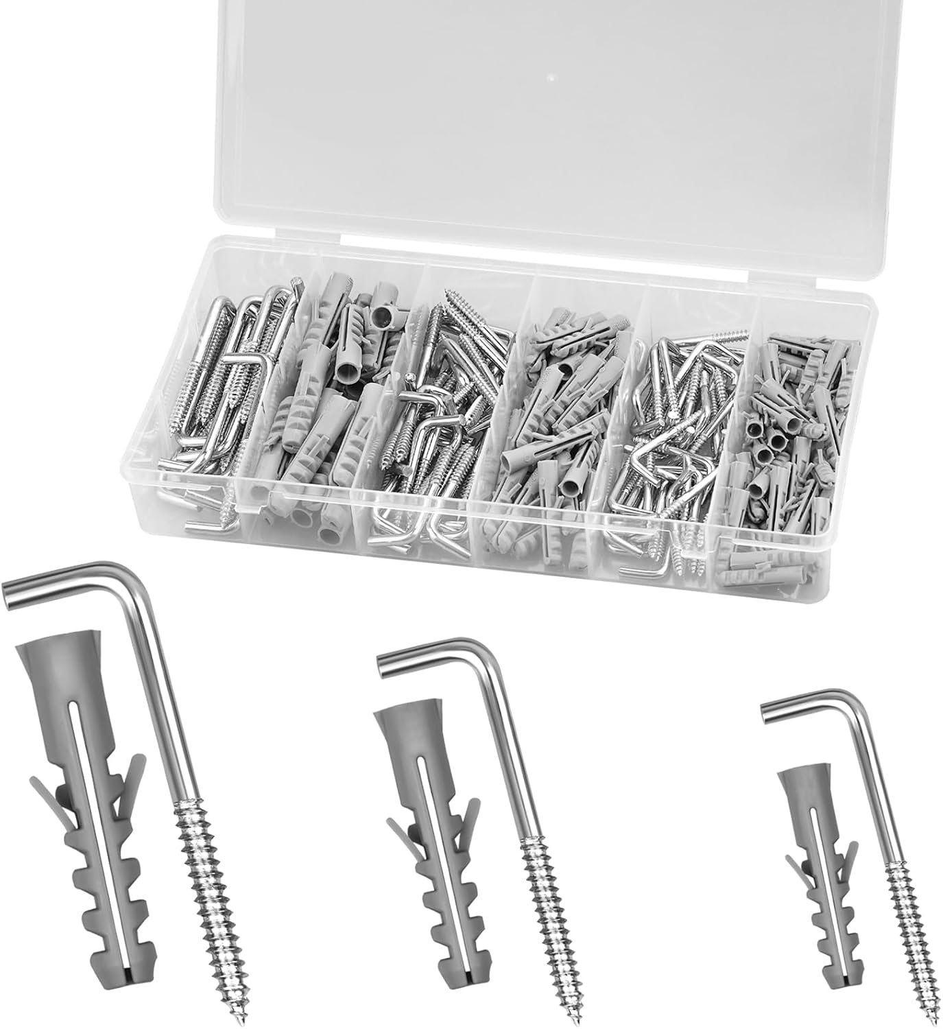 180-teiliges Set L-förmiger Schraubhaken Mit Dübeln, Wandhaken Aus Edelstahl – Rechtwinklige Metallhaken Zum Aufhängen Von Bildern Zu Hause, Im Büro Und Am Arbeitsplatz.