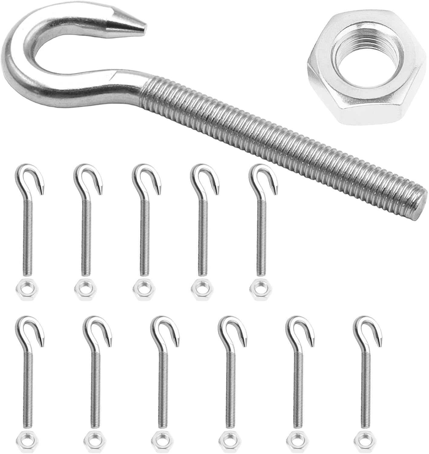 Set Bestehend Aus 12 M6-schraubhaken Aus Edelstahl 304 Und 12 Sechskantmuttern Aus Edelstahl Mit Gewinde. Aufhängevorrichtung Für Hängematten, Markisen Und Hängematten.