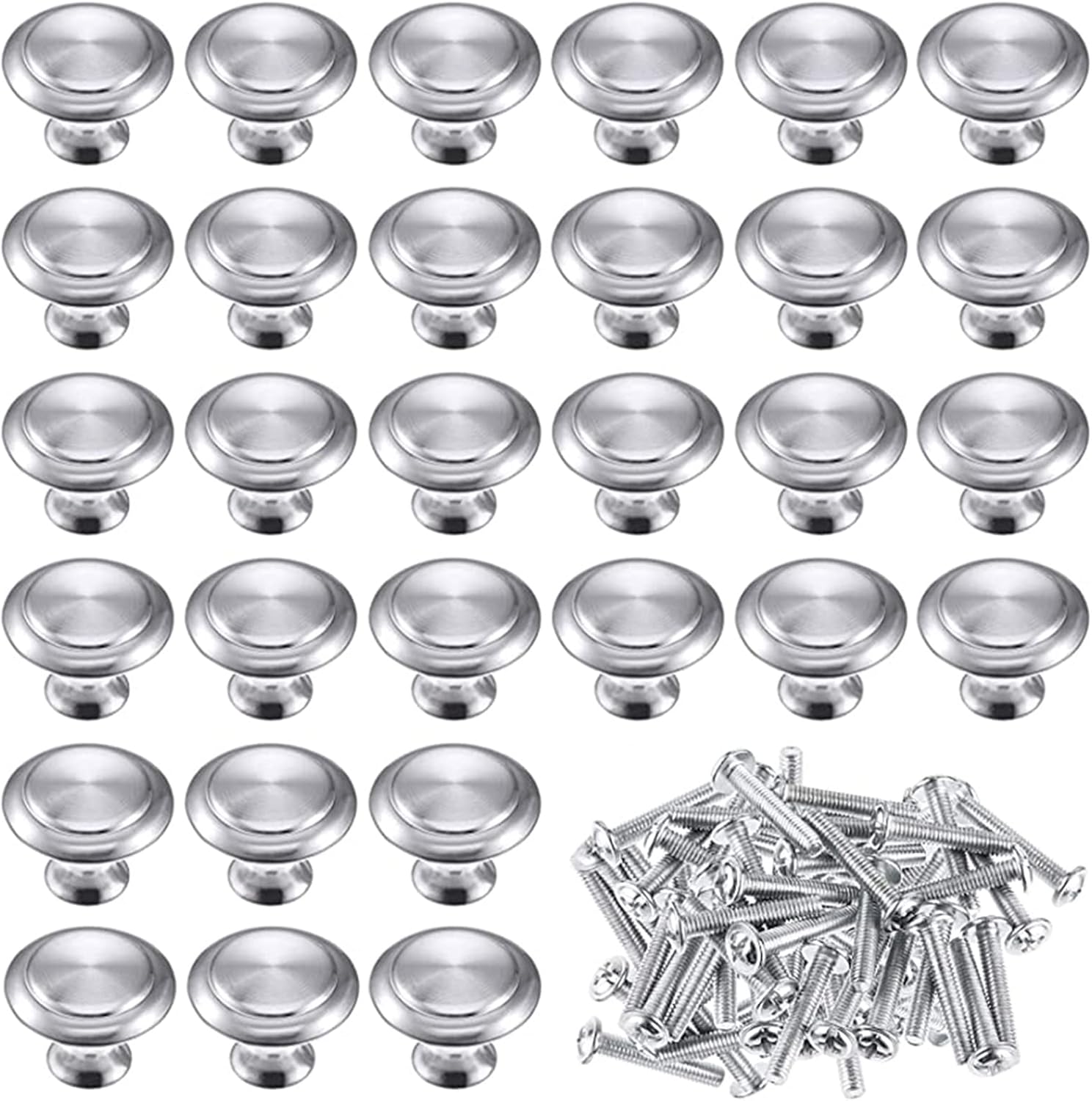 Set Mit 30 Edelstahl-möbelknöpfen – Runde Schubladenknöpfe – Inkl. Schrauben – Für Küche, Schublade, Schrank, Schlafzimmer
