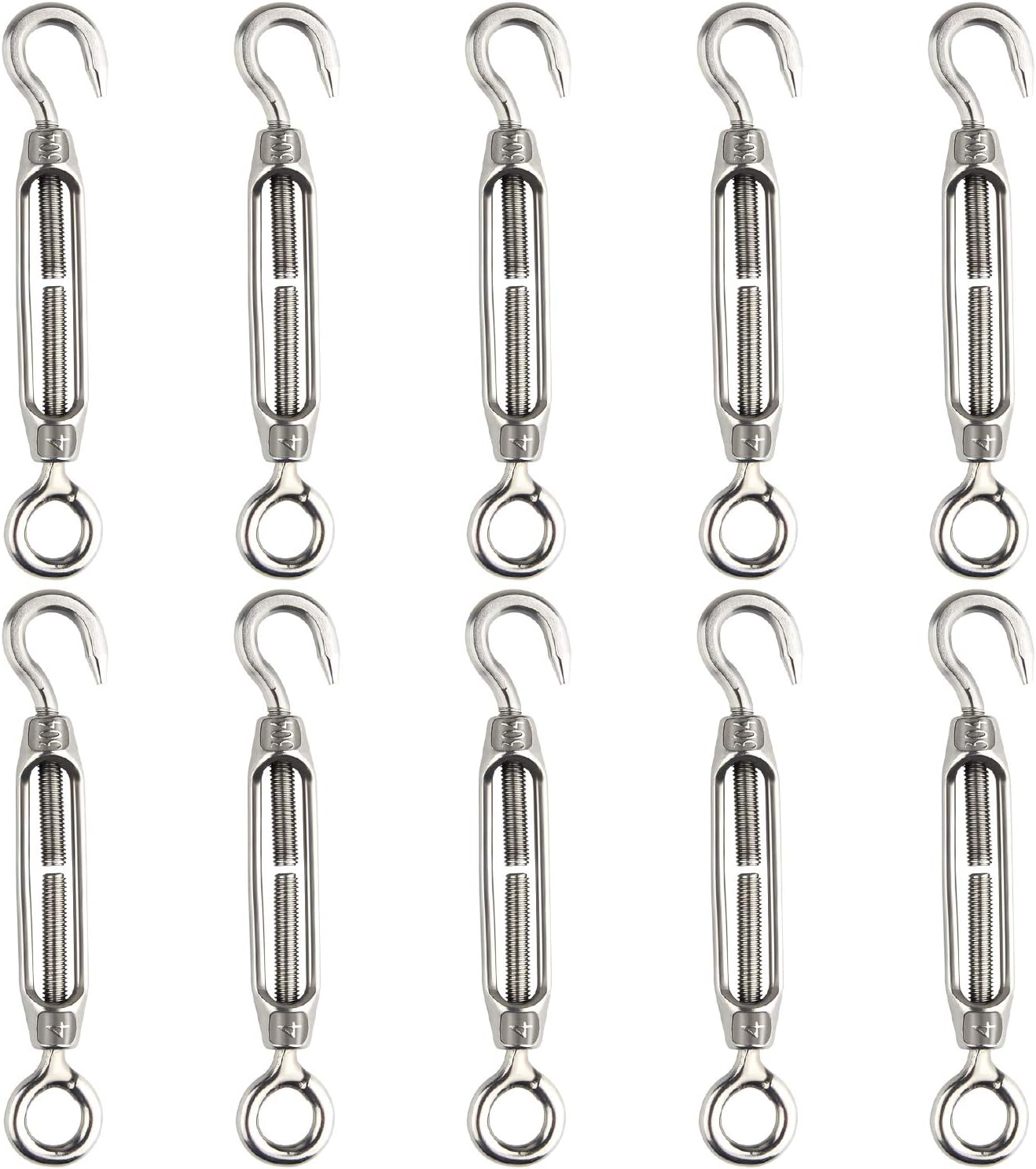 Packung Mit 10 Verstellbaren Drahtspannern Aus Edelstahl Mit Haken Und Öse M4