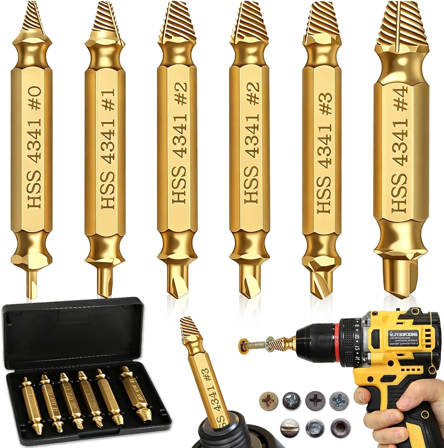 6-teiliges Set Titan-schraubenausdreher, Zum Entfernen Beschädigter Schrauben, Werkzeug Zum Entfernen Beschädigter Schrauben (gold)