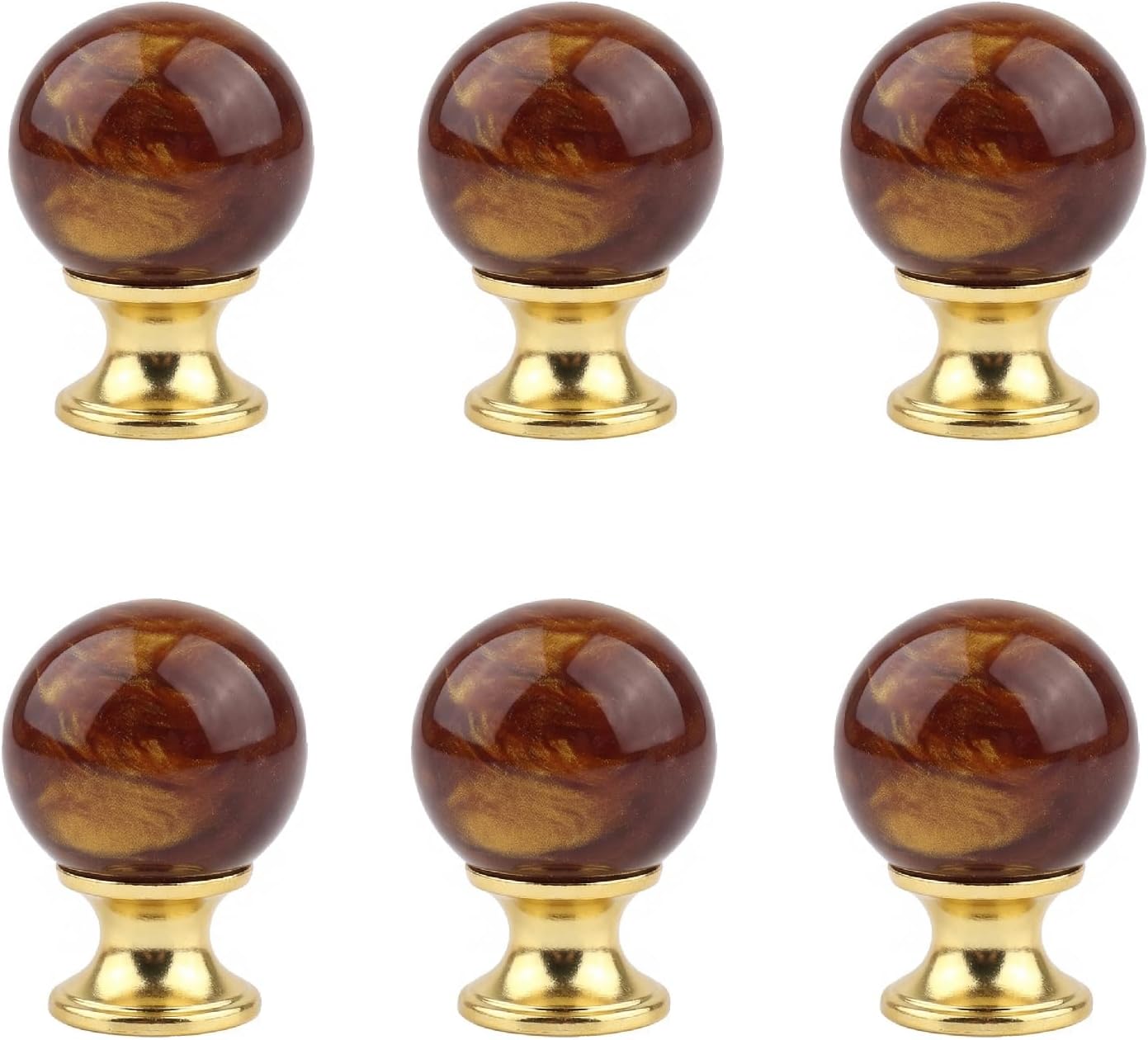 Set Mit 6 Bernsteinfarbenen Möbelknöpfen Aus Kunstharz Mit Goldener Basis, Kugelförmige Schubladengriffe, Schranktürknöpfe, Kunstharz + Legierung, Mit Schrauben