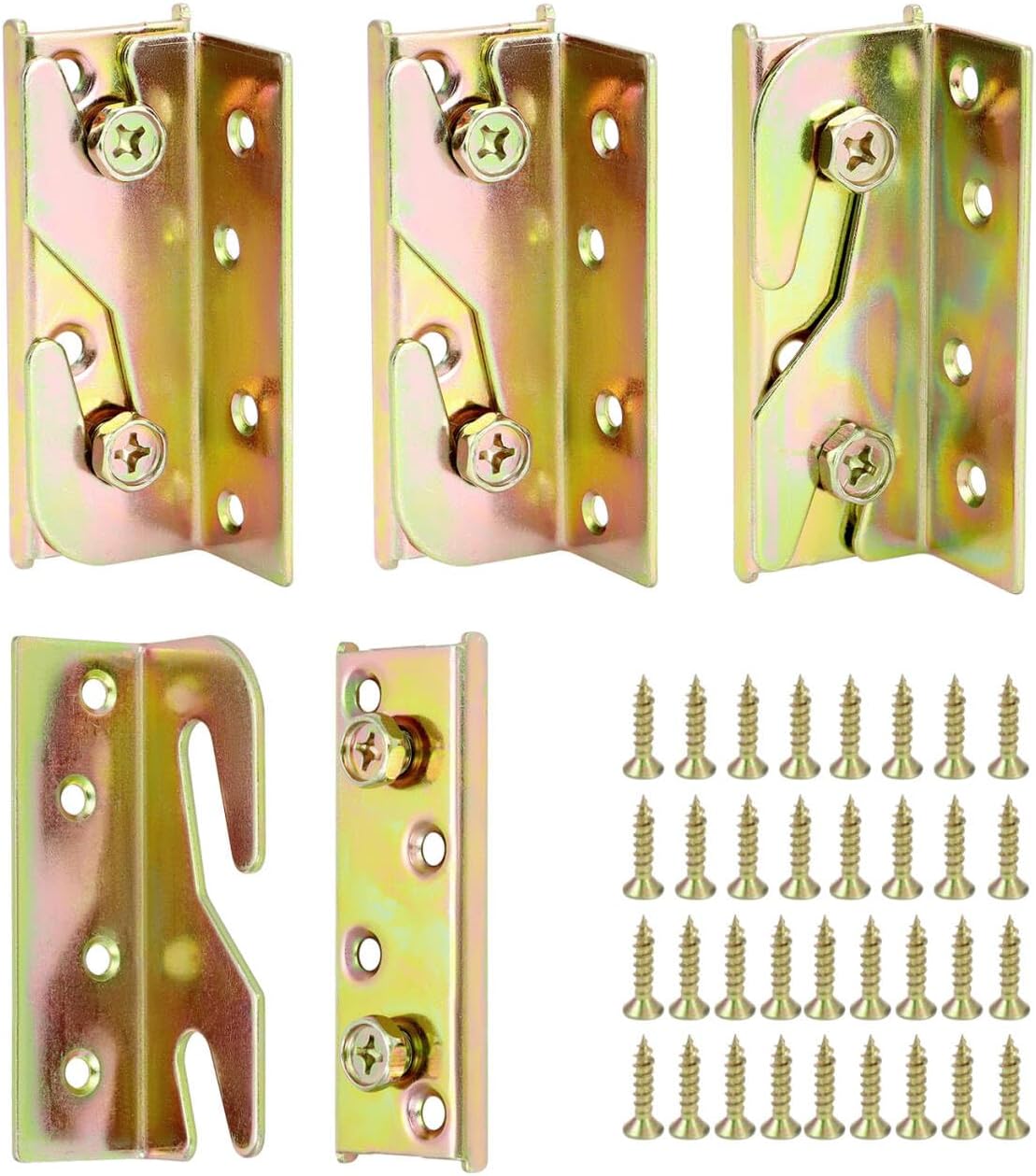 4-teiliges Bettseiten-stützset, Bettverbinder, Bettbeschläge, Möbelverbinder, Verzinktes Eisenhaken- Und Platten-set Mit Schrauben