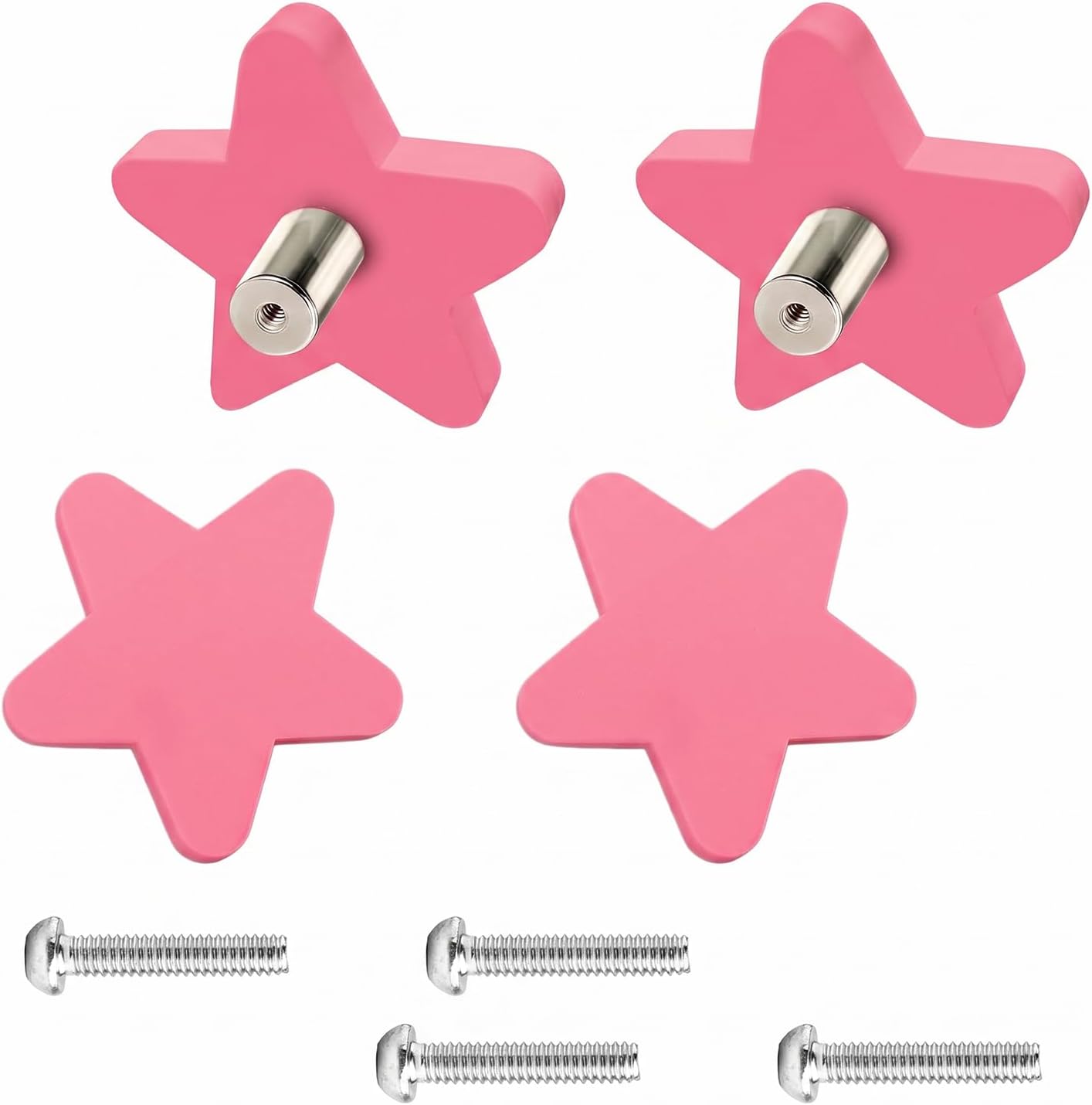 Set Mit 4 Sternförmigen Möbelknöpfen, Dekorative Rosa Schubladengriffe Mit Schrauben, Weiche Griffe Für Kinderzimmer, Kleiderschrank Und Kommode