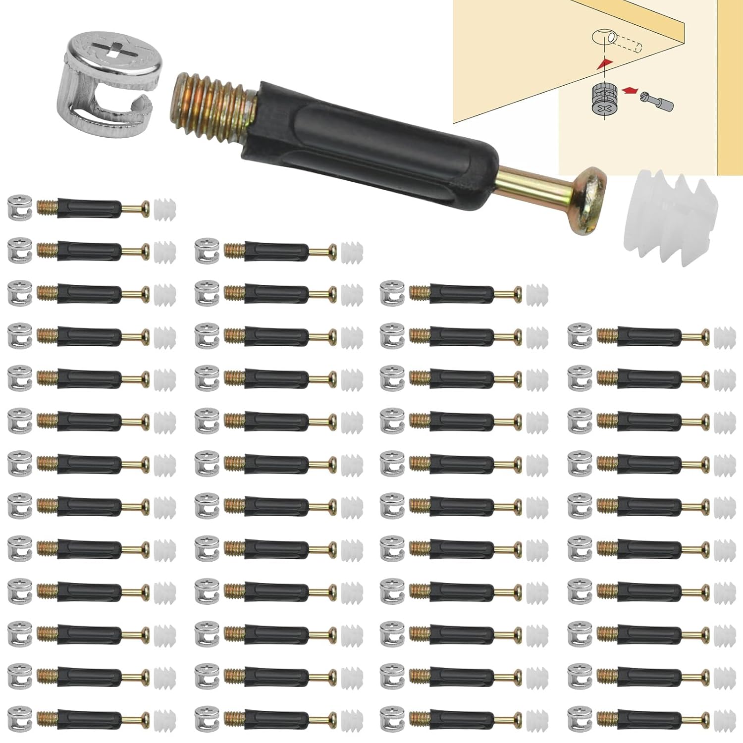 50 Stück Exzentrische Möbelverbinder, Schrankverbinder, Schrauben Und Dübel, Korpusverbinder Mit Schutzlippe M6x40 Mm