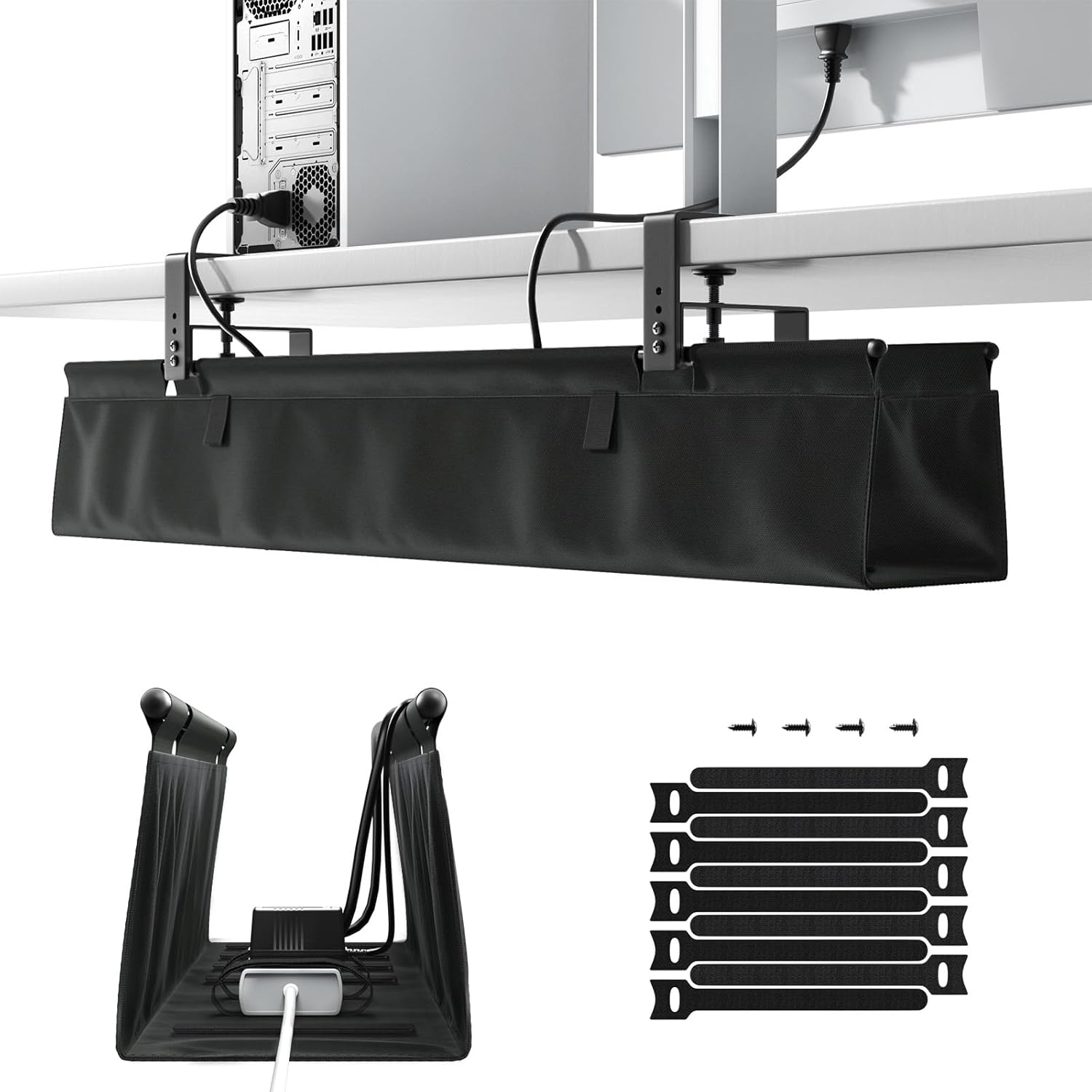 Kabelmanagement-ablage Für Unter Den Schreibtisch, 90 Cm, Mit Clip-/schraubbefestigung, Stabiler Und Wasserdichter Kabelorganizer Aus Stoff, Der Ohne Bohren Auskommt
