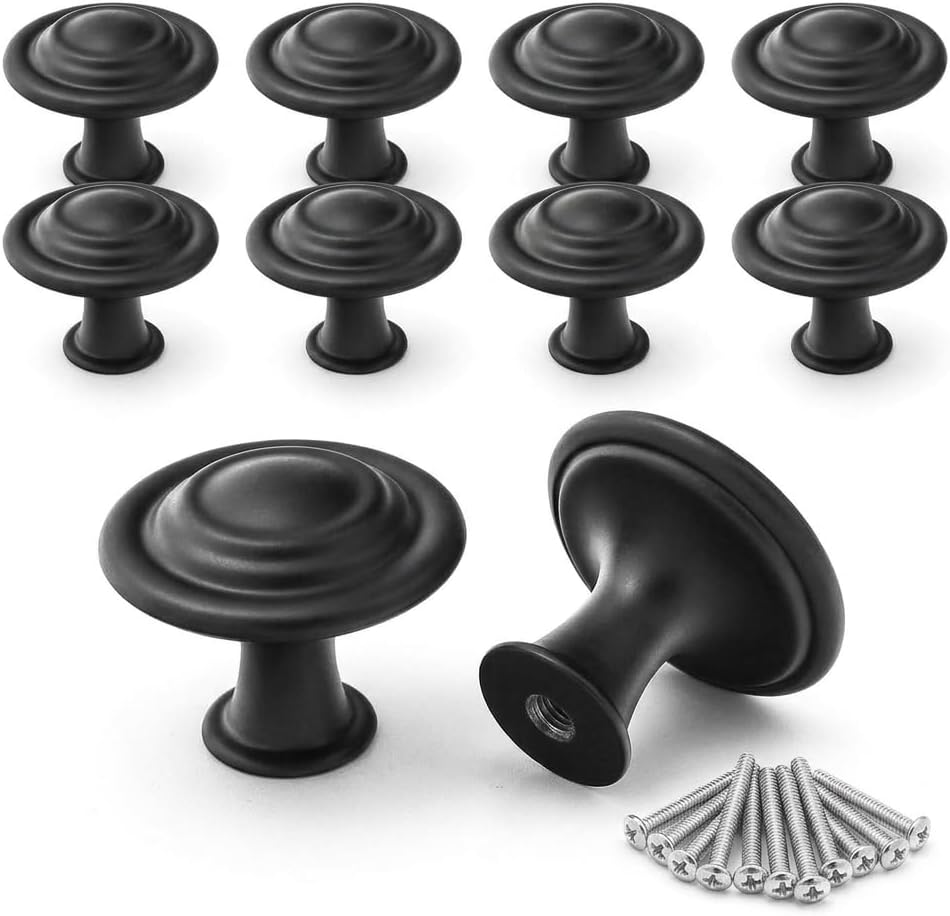 10 Runde Küchenschubladengriffe Aus Mattschwarzem Edelstahl, Inklusive Schrauben, 10 Stück