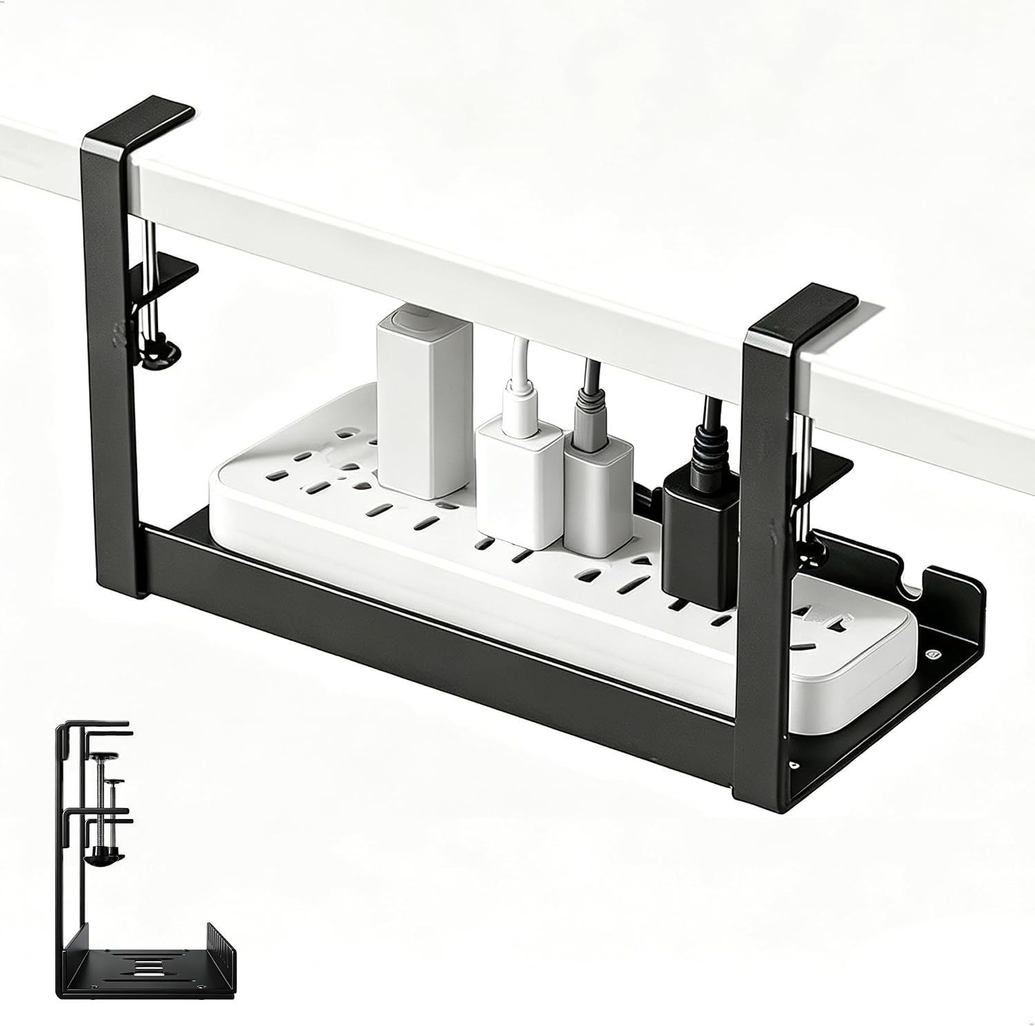 Kabelmanagement-schreibtisch, Kabelmanagement-ablage Unter Dem Schreibtisch Ohne Bohren, Klemmbefestigung, Verstellbar Von 1 Bis 5 Cm (schwarz)